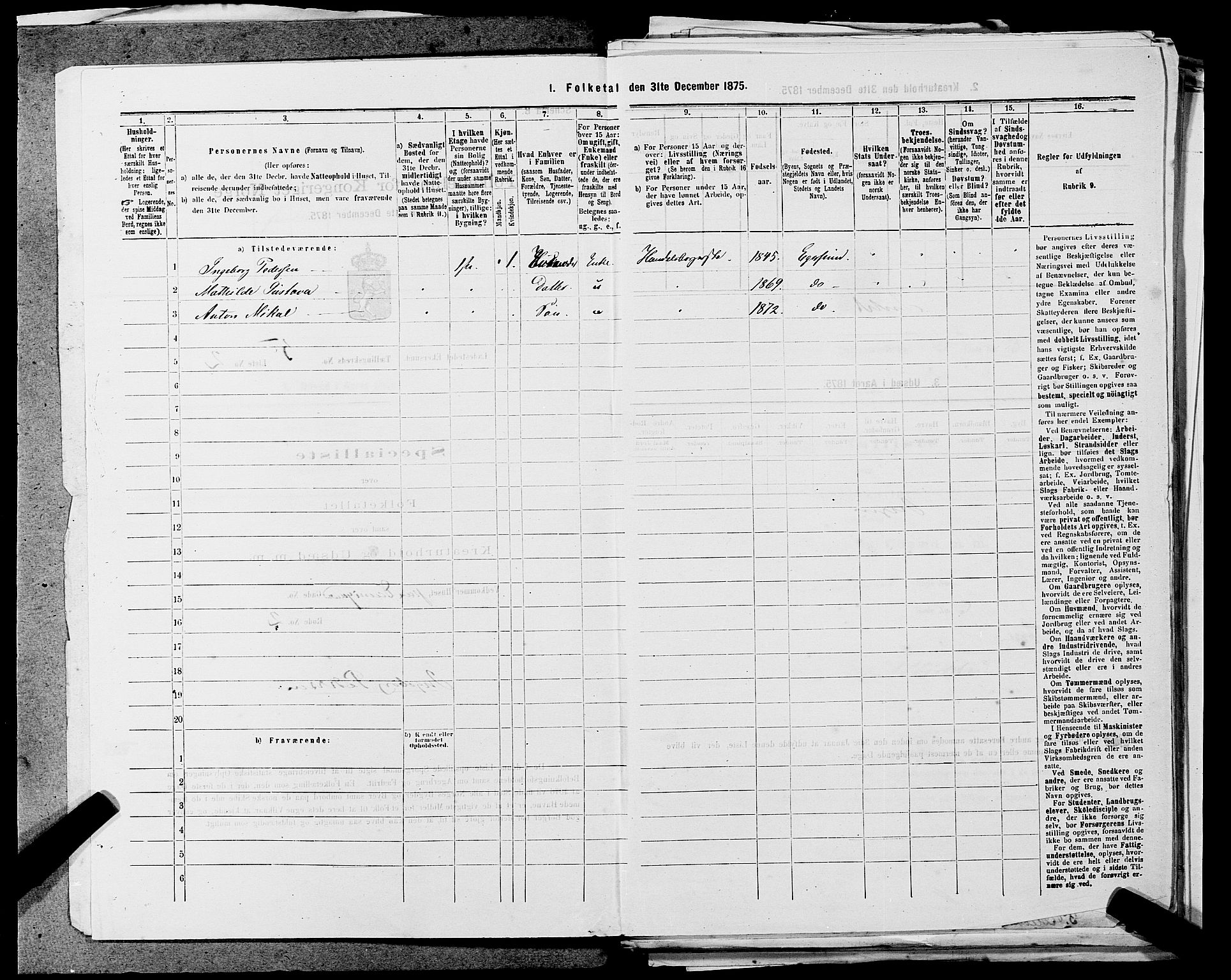 SAST, Folketelling 1875 for 1101B Eigersund prestegjeld, Egersund ladested, 1875, s. 435