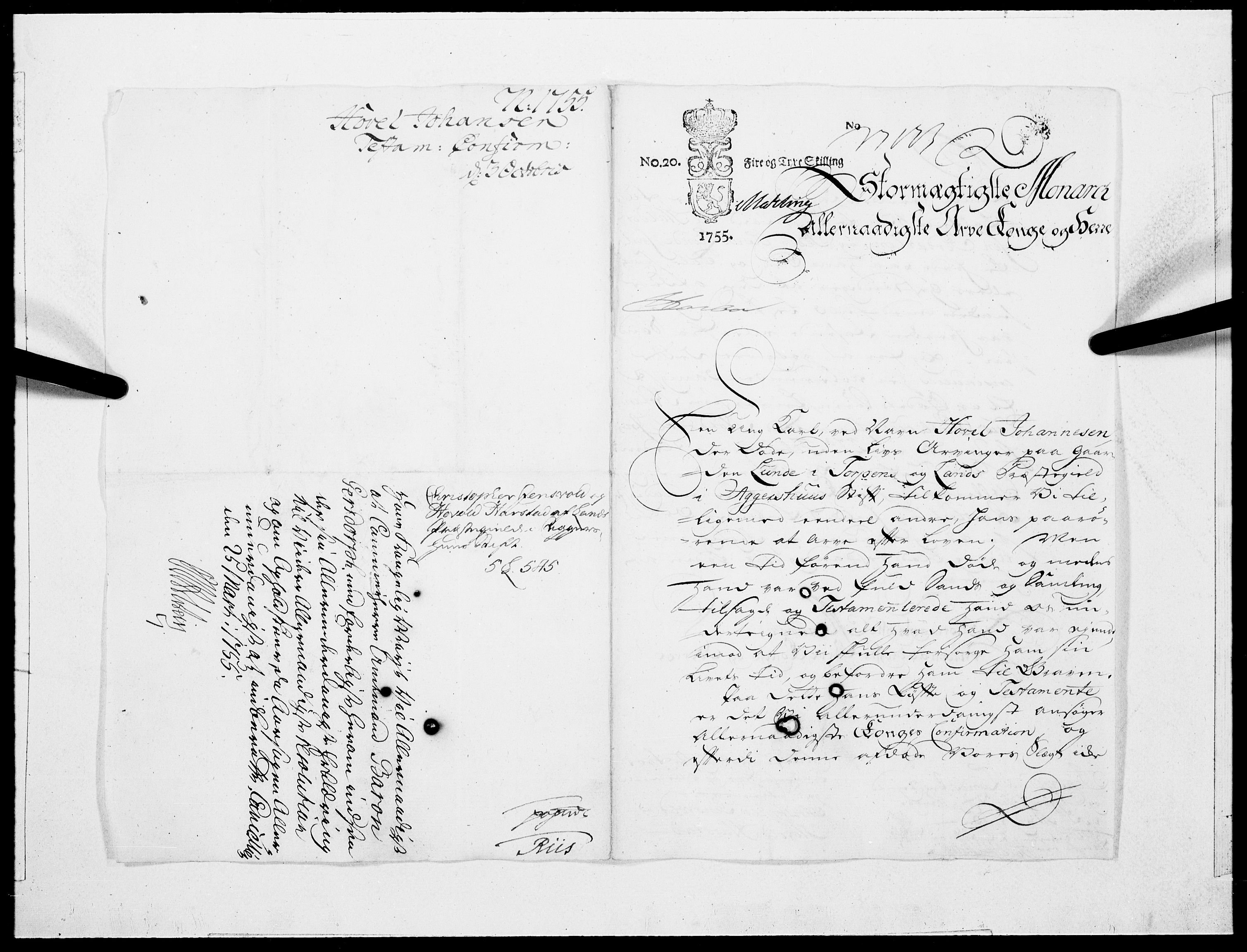 Danske Kanselli 1572-1799, RA/EA-3023/F/Fc/Fcc/Fcca/L0170: Norske innlegg 1572-1799, 1755, s. 423