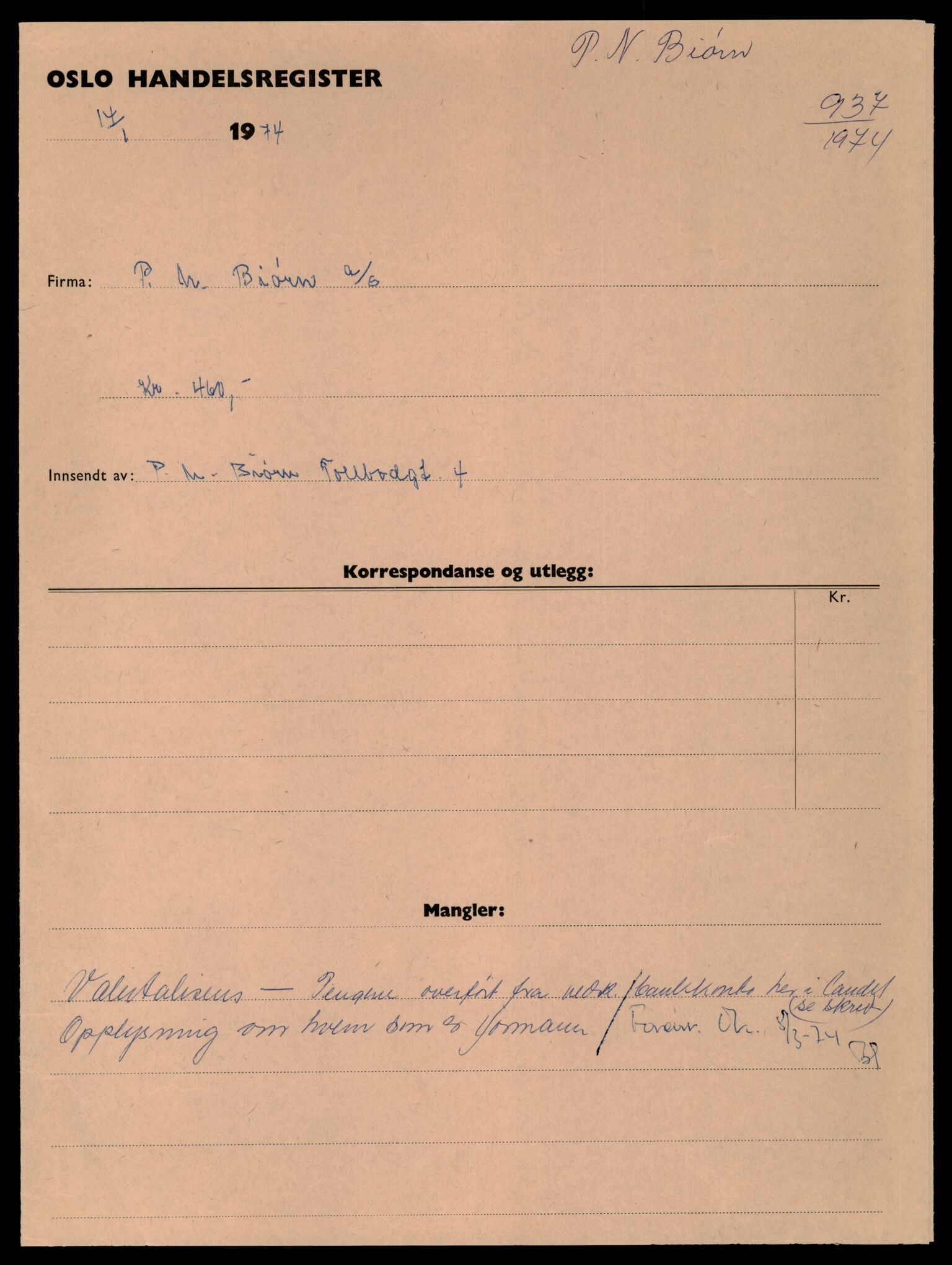 Oslo byfogd, Handelsregisteret, SAT/A-10867/G/Gc/Gca/L0662: Ikke konverterte foretak, Pn-Pol, 1890-1990, s. 1