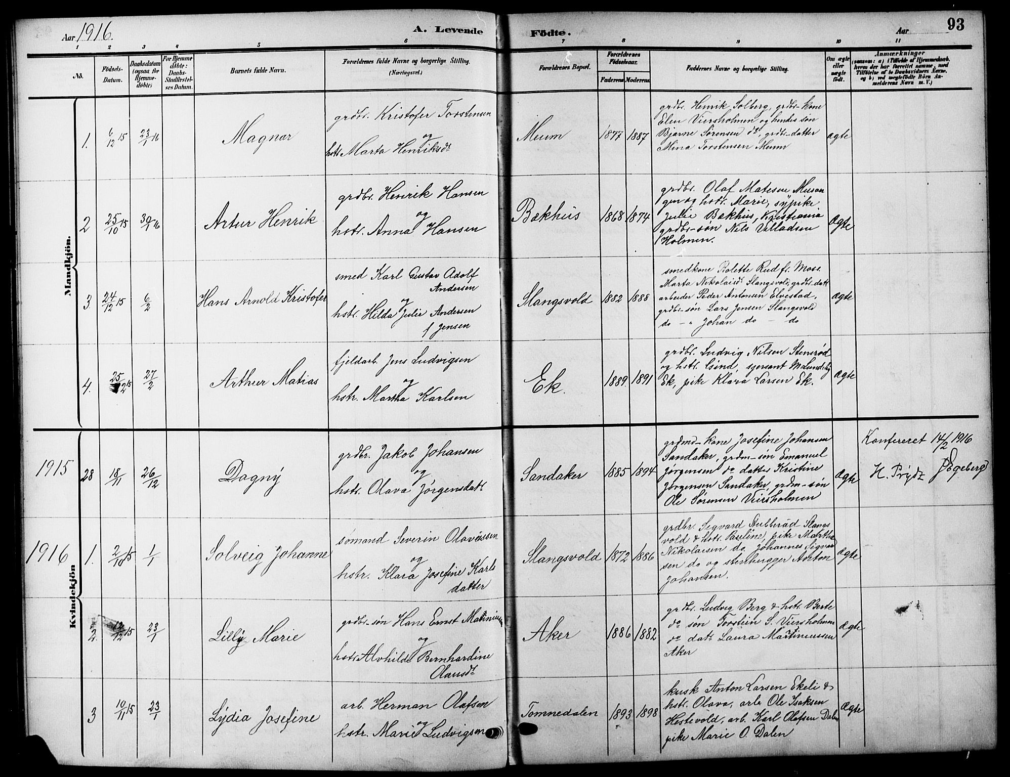 Råde prestekontor kirkebøker, AV/SAO-A-2009/G/Ga/L0001: Klokkerbok nr. 1, 1903-1925, s. 93