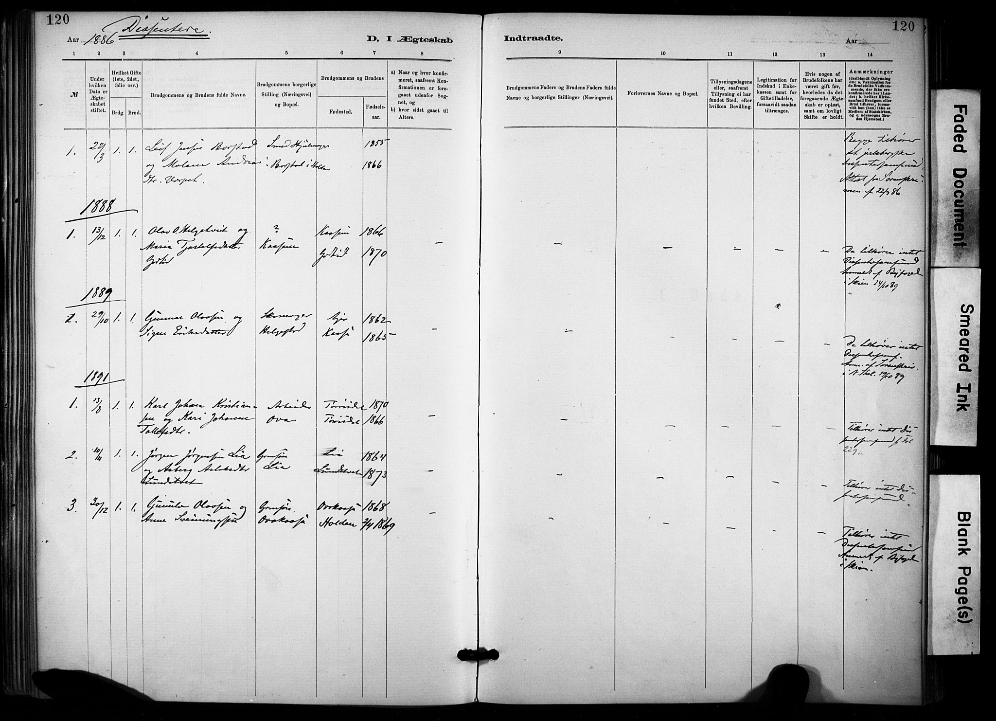 Lunde kirkebøker, AV/SAKO-A-282/F/Fa/L0002: Ministerialbok nr. I 2, 1884-1892, s. 120