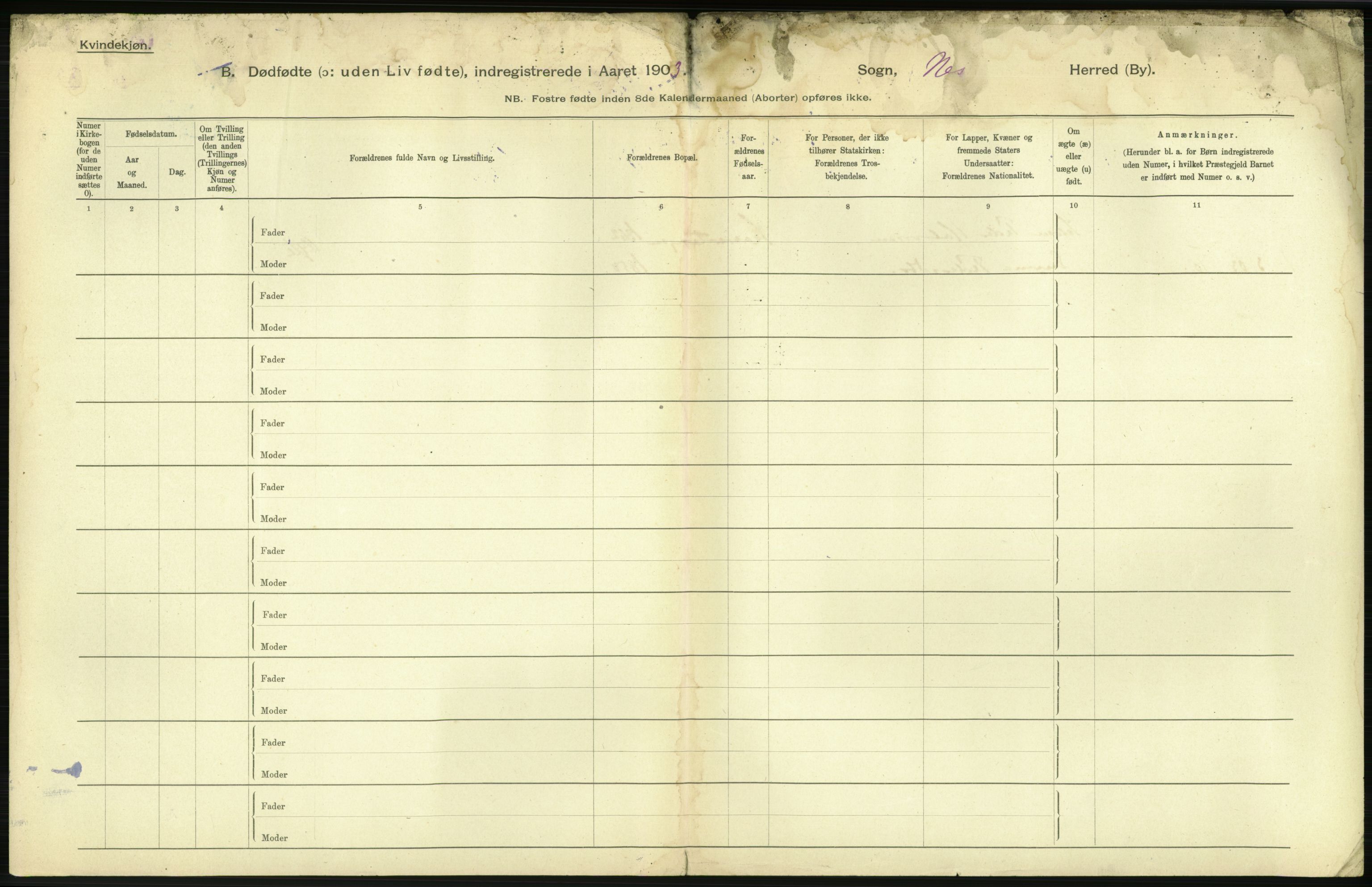 Statistisk sentralbyrå, Sosiodemografiske emner, Befolkning, AV/RA-S-2228/D/Df/Dfa/Dfaa/L0024: Smålenenes - Stavanger amt: Dødfødte. Bygder., 1903, s. 62