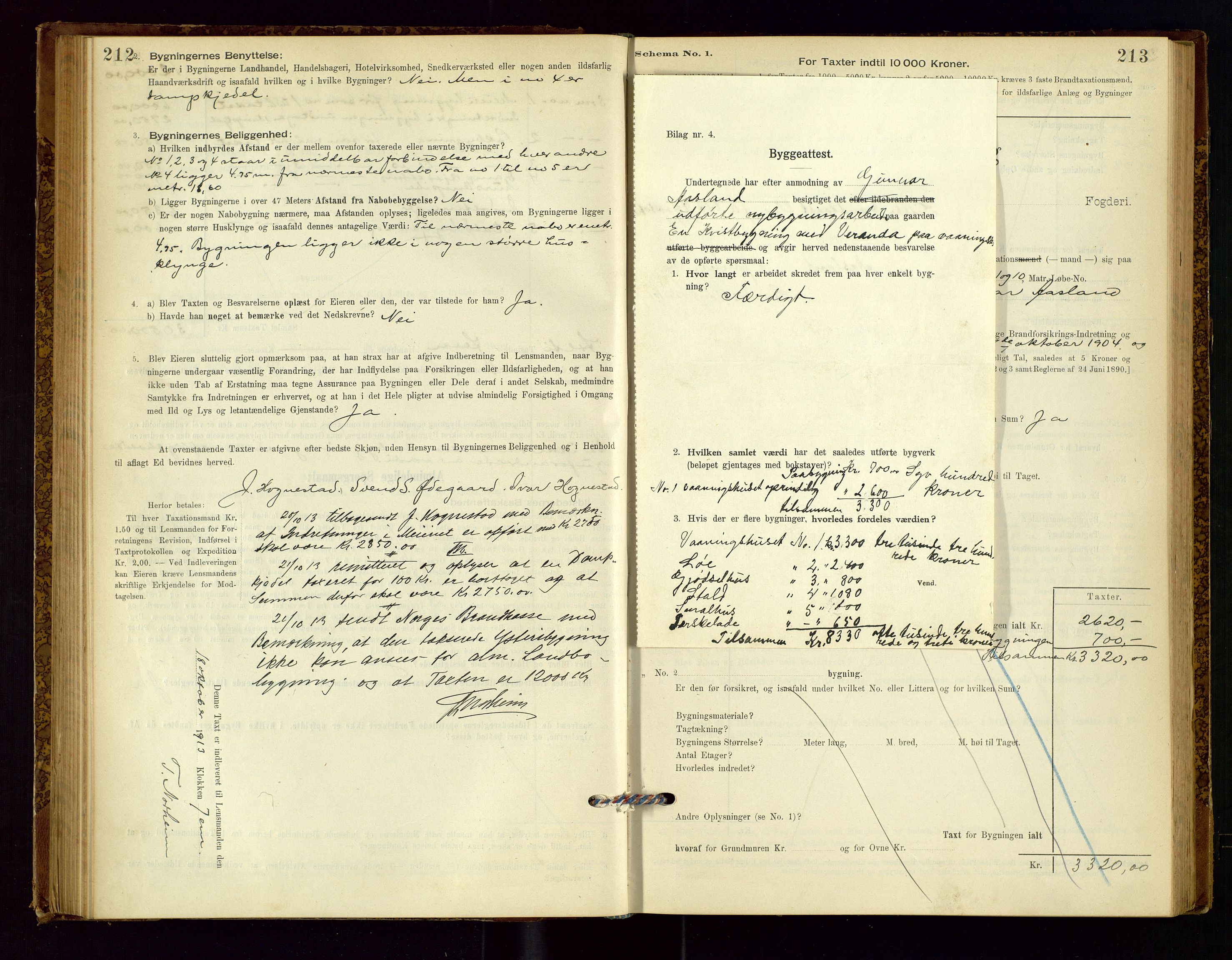 Time lensmannskontor, SAST/A-100420/Gob/L0001: Branntakstprotokoll, 1896-1914, s. 212-213