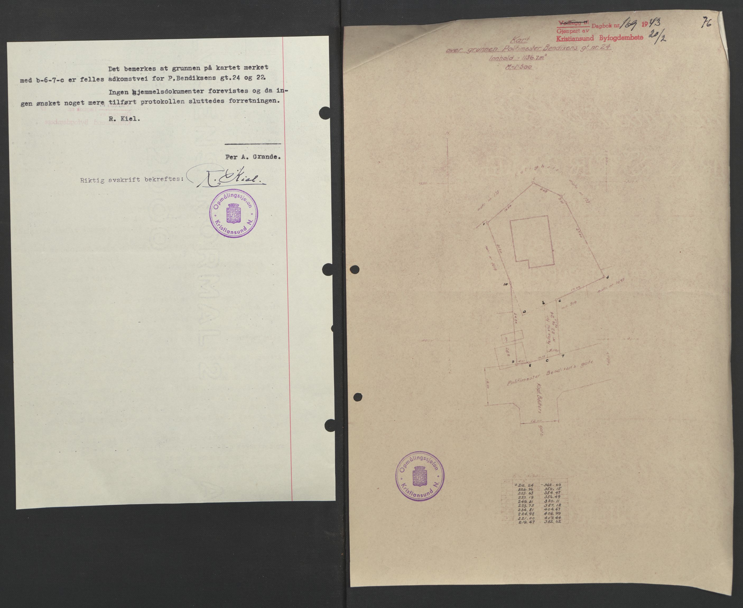 Kristiansund byfogd, AV/SAT-A-4587/A/27: Pantebok nr. 37, 1942-1945, Dagboknr: 169/1943