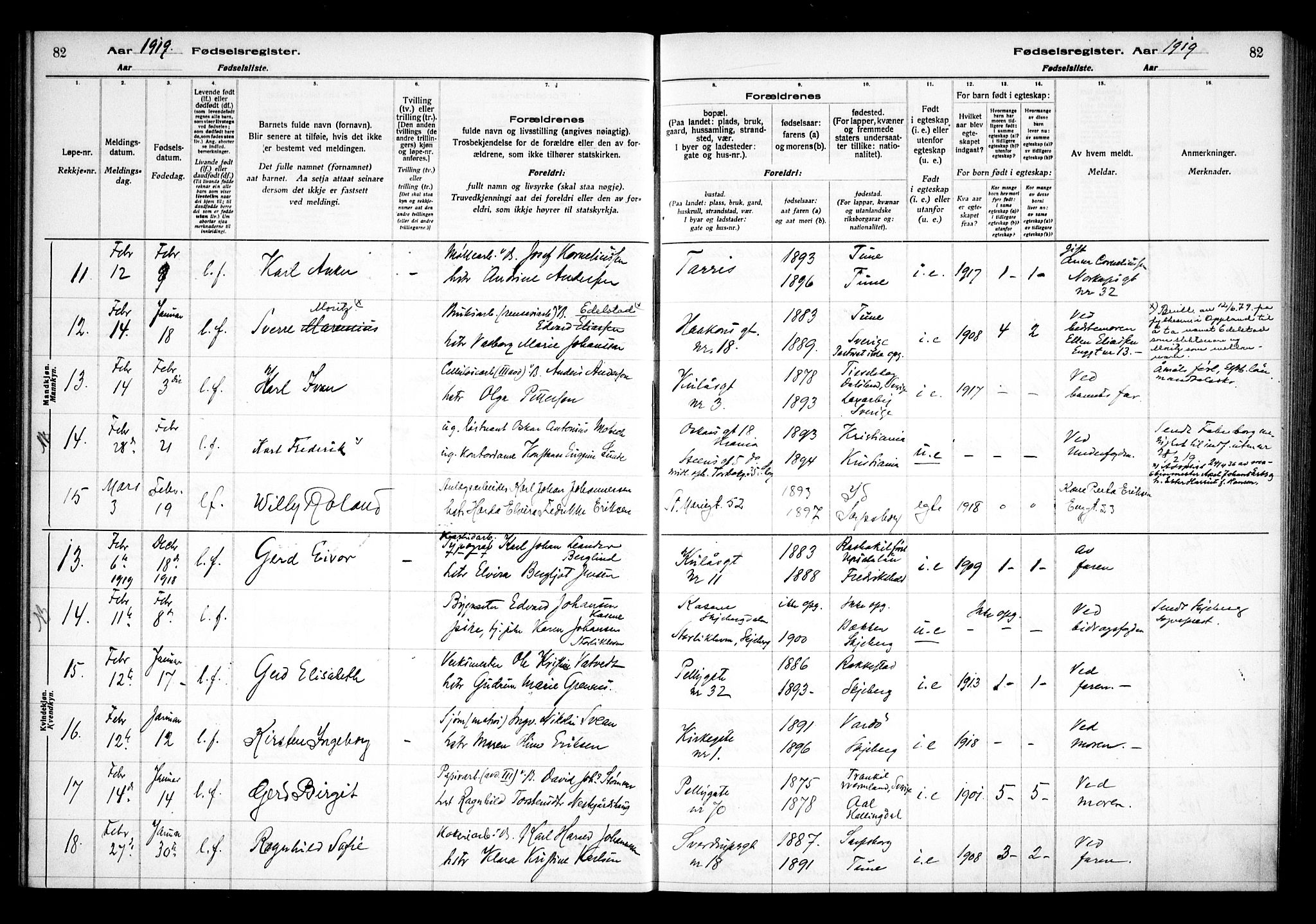 Sarpsborg prestekontor Kirkebøker, AV/SAO-A-2006/J/Ja/L0001: Fødselsregister nr. 1, 1916-1922, s. 82