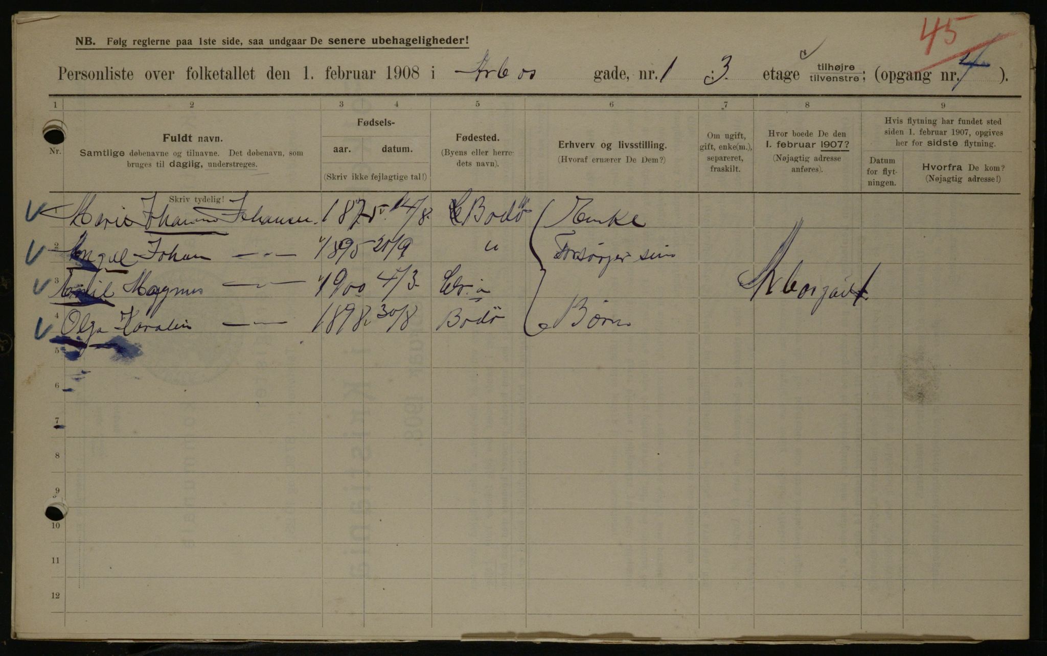 OBA, Kommunal folketelling 1.2.1908 for Kristiania kjøpstad, 1908, s. 1986
