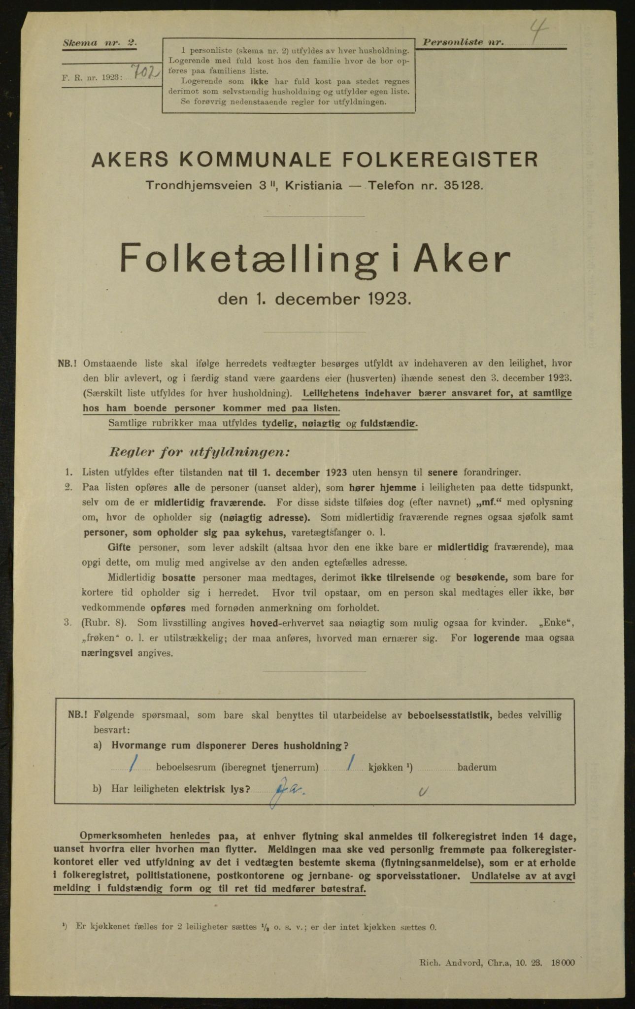 , Kommunal folketelling 1.12.1923 for Aker, 1923, s. 4497