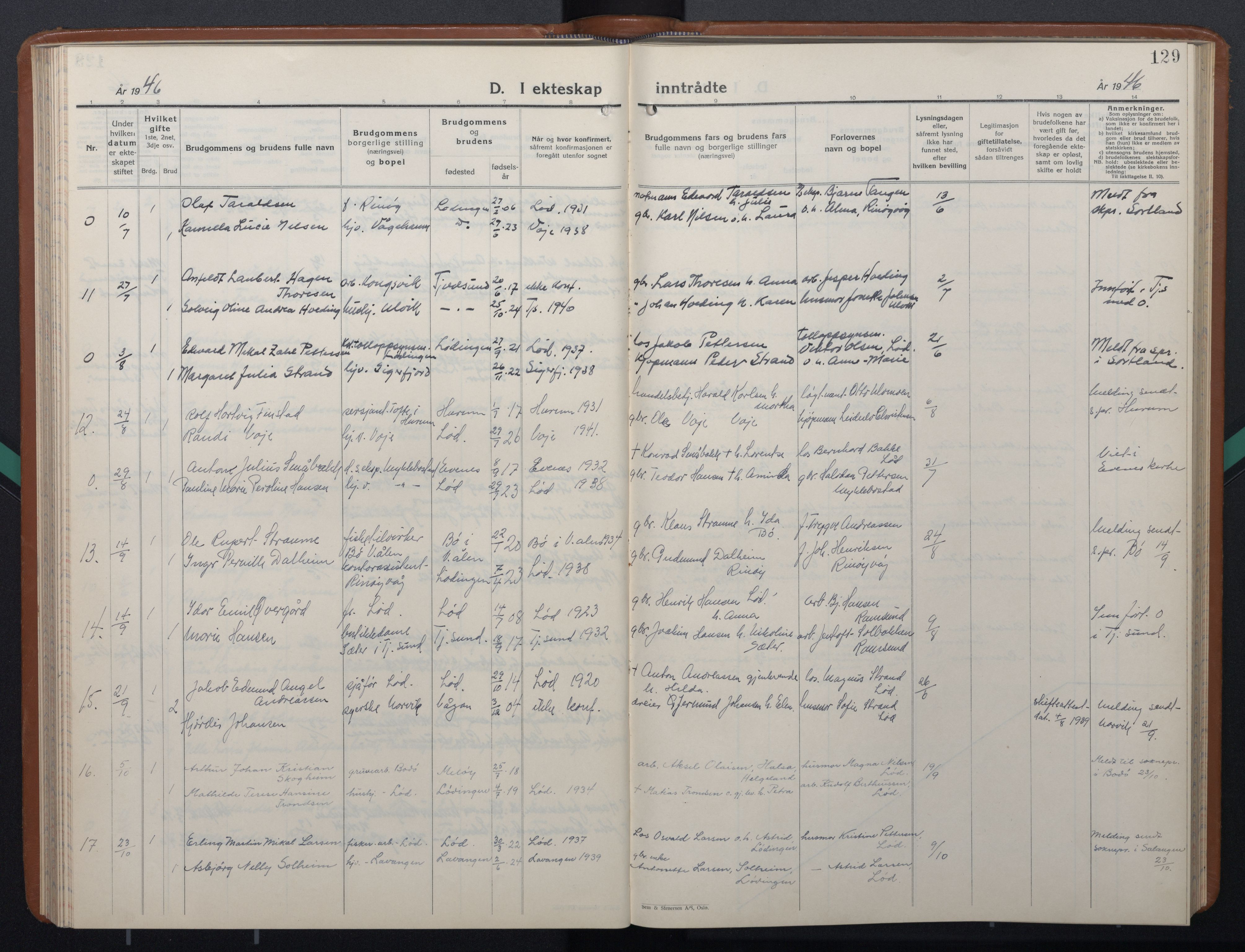 Ministerialprotokoller, klokkerbøker og fødselsregistre - Nordland, SAT/A-1459/872/L1051: Klokkerbok nr. 872C07, 1939-1947, s. 129