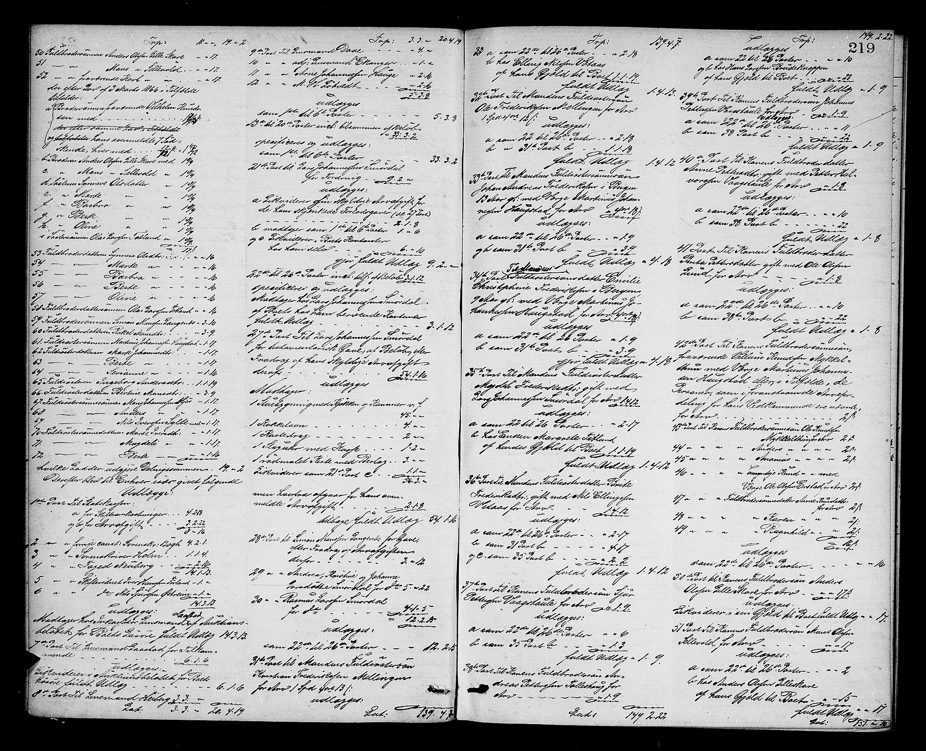 Nordhordland sorenskrivar, AV/SAB-A-2901/1/H/Hd/Hda/L0007: Skifteutlodningsprotokollar, 1869-1874, s. 218b-219a
