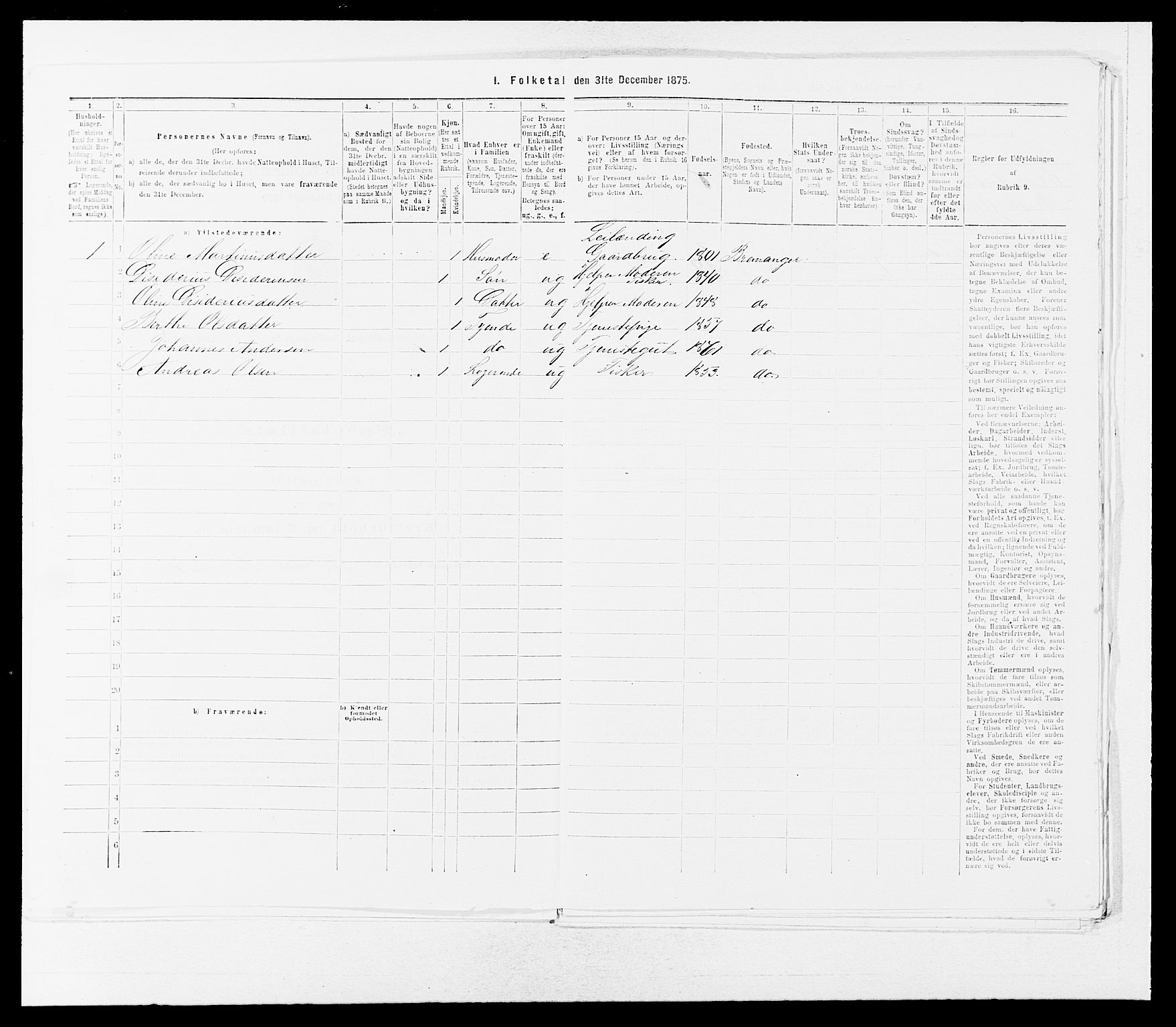 SAB, Folketelling 1875 for 1438P Bremanger prestegjeld, 1875, s. 524