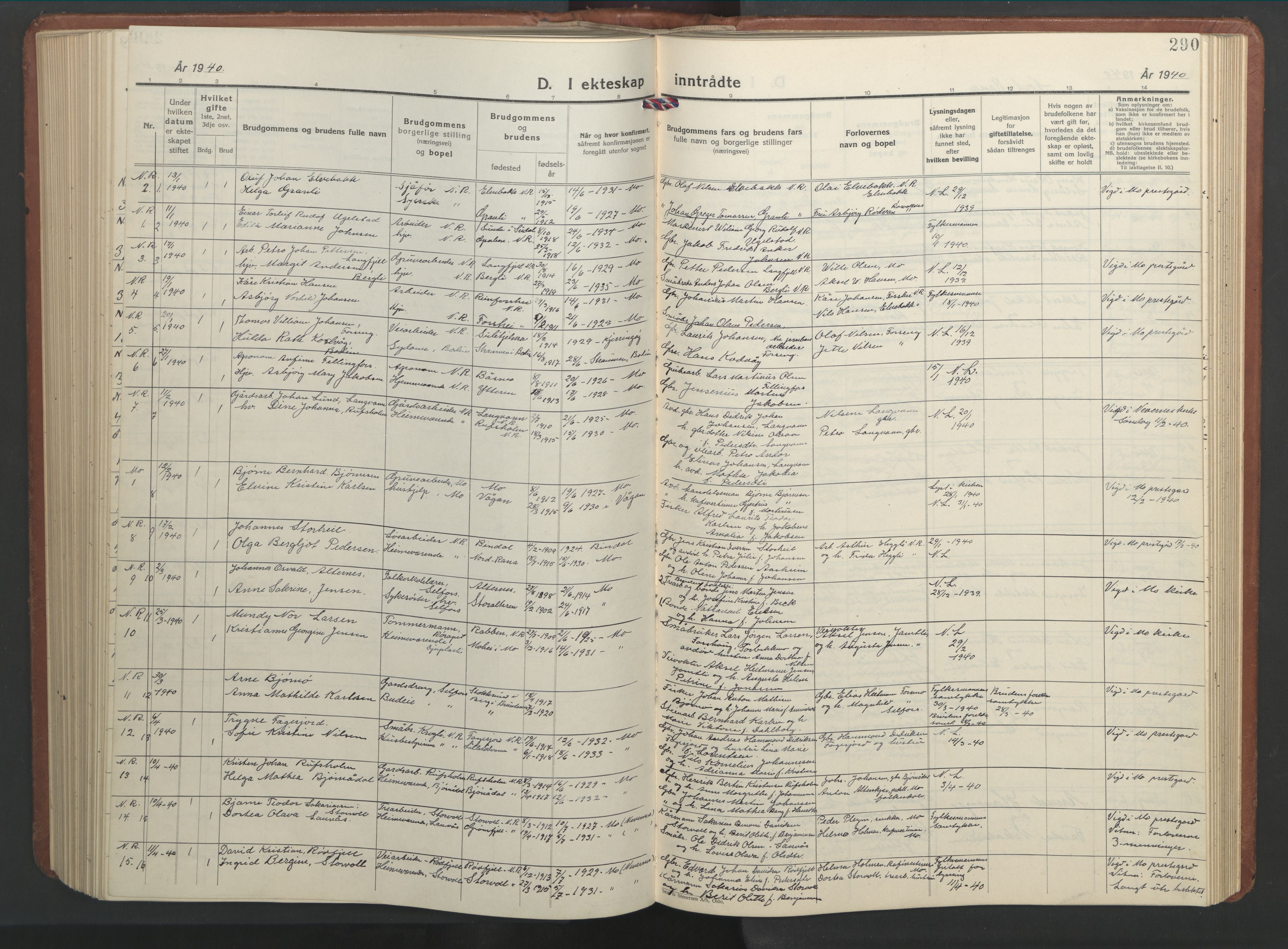 Ministerialprotokoller, klokkerbøker og fødselsregistre - Nordland, SAT/A-1459/827/L0425: Klokkerbok nr. 827C14, 1931-1946, s. 290