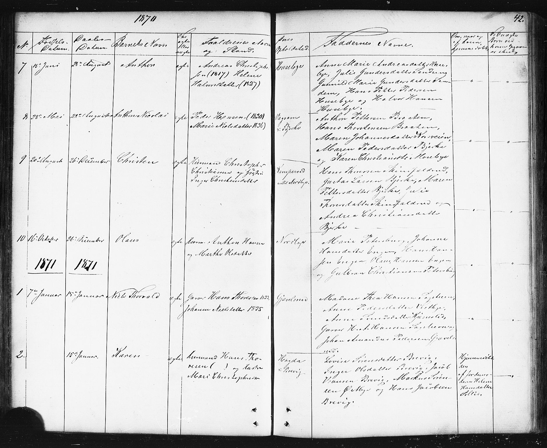 Enebakk prestekontor Kirkebøker, SAO/A-10171c/G/Gb/L0001: Klokkerbok nr. II 1, 1859-1890, s. 42