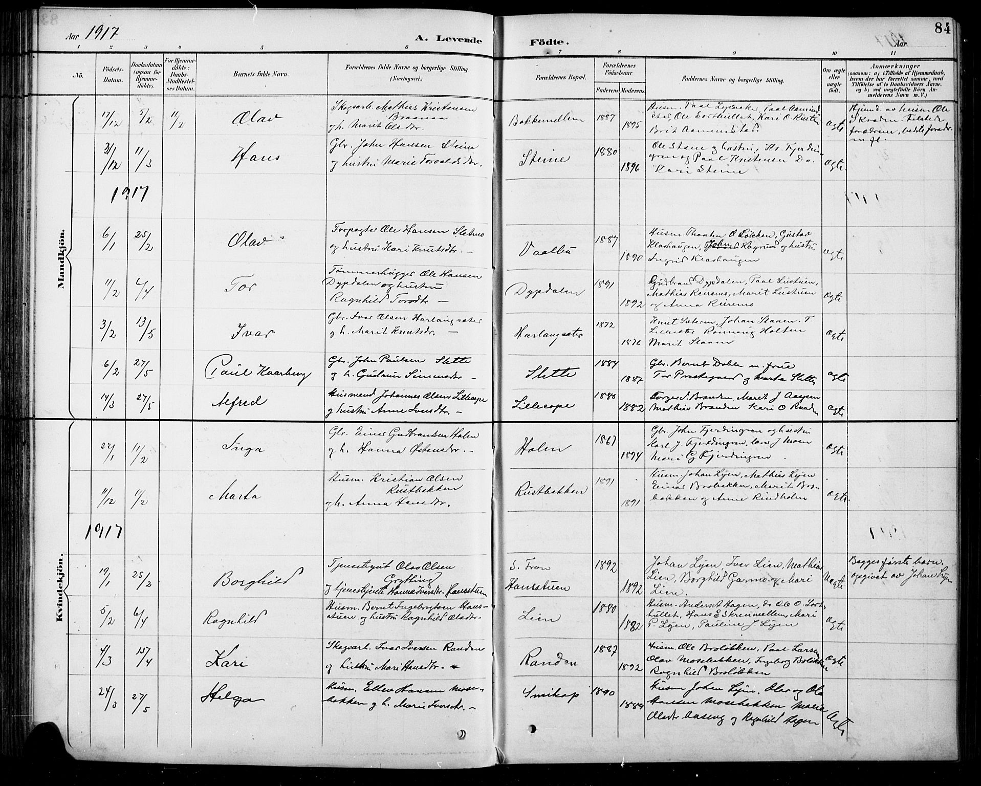 Sel prestekontor, AV/SAH-PREST-074/H/Ha/Hab/L0005: Klokkerbok nr. 5, 1894-1923, s. 84