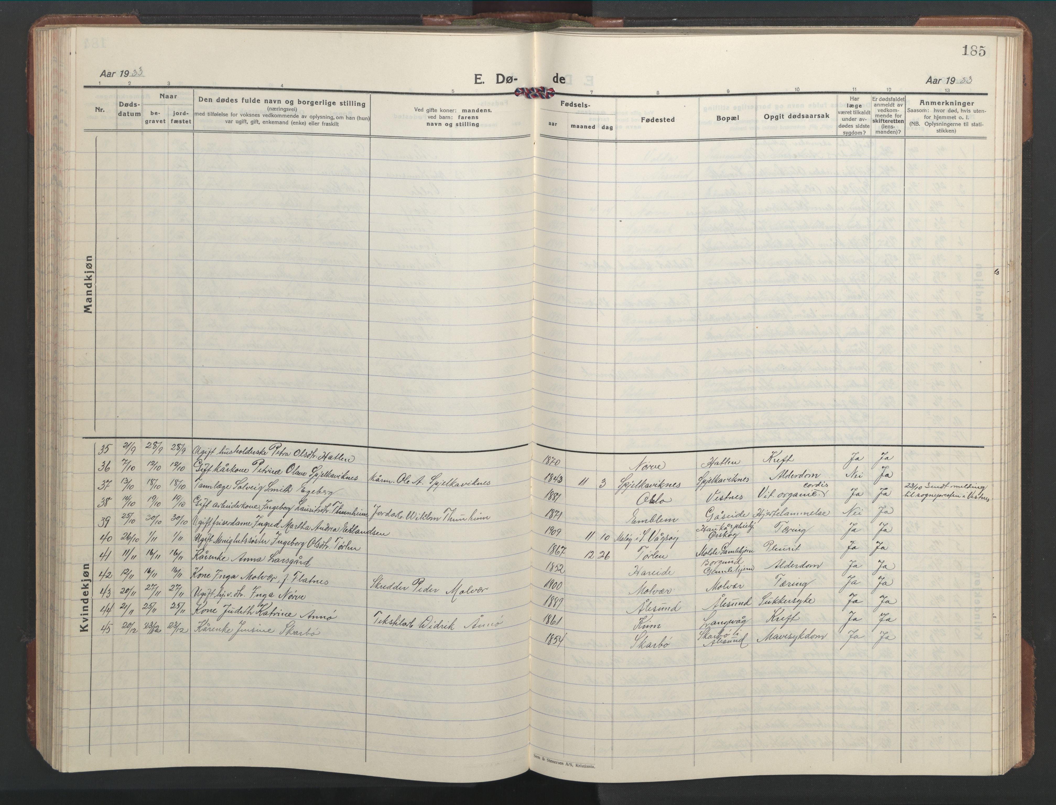 Ministerialprotokoller, klokkerbøker og fødselsregistre - Møre og Romsdal, AV/SAT-A-1454/528/L0435: Klokkerbok nr. 528C16, 1923-1957, s. 185