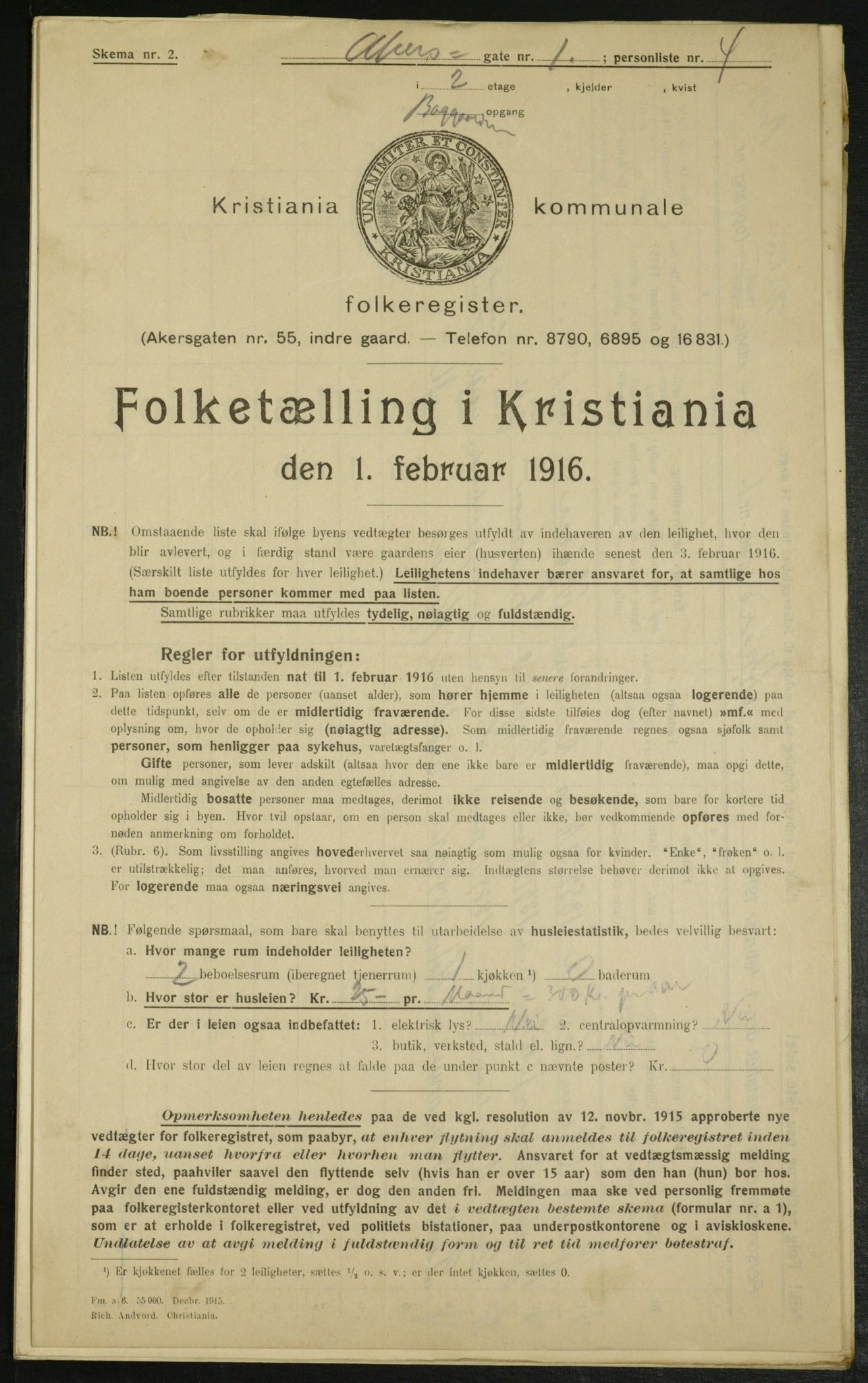 OBA, Kommunal folketelling 1.2.1916 for Kristiania, 1916, s. 327