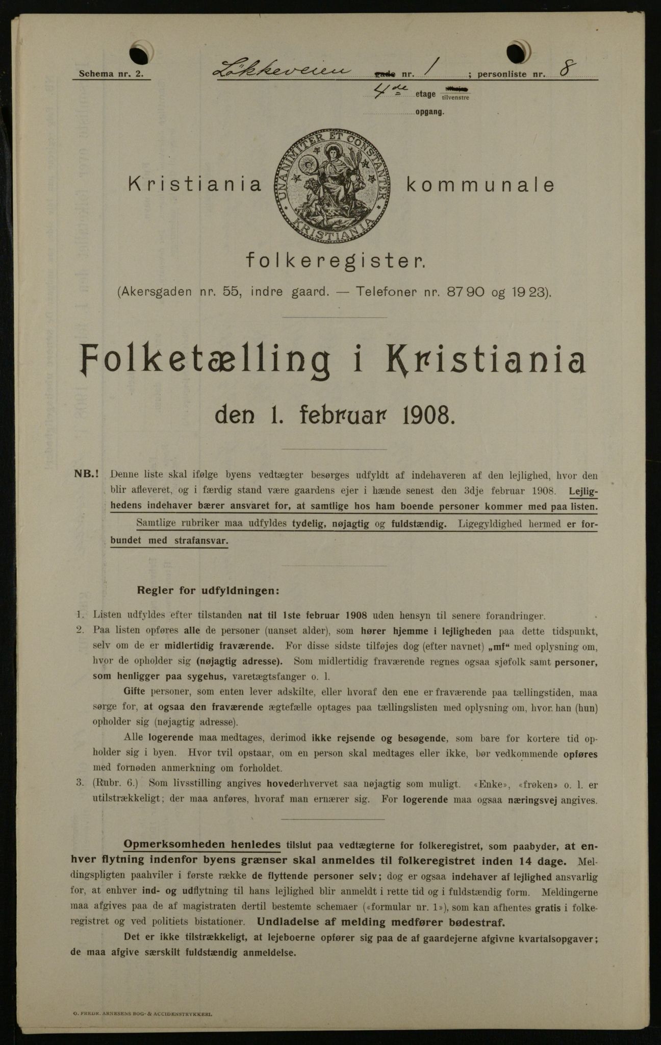 OBA, Kommunal folketelling 1.2.1908 for Kristiania kjøpstad, 1908, s. 52498