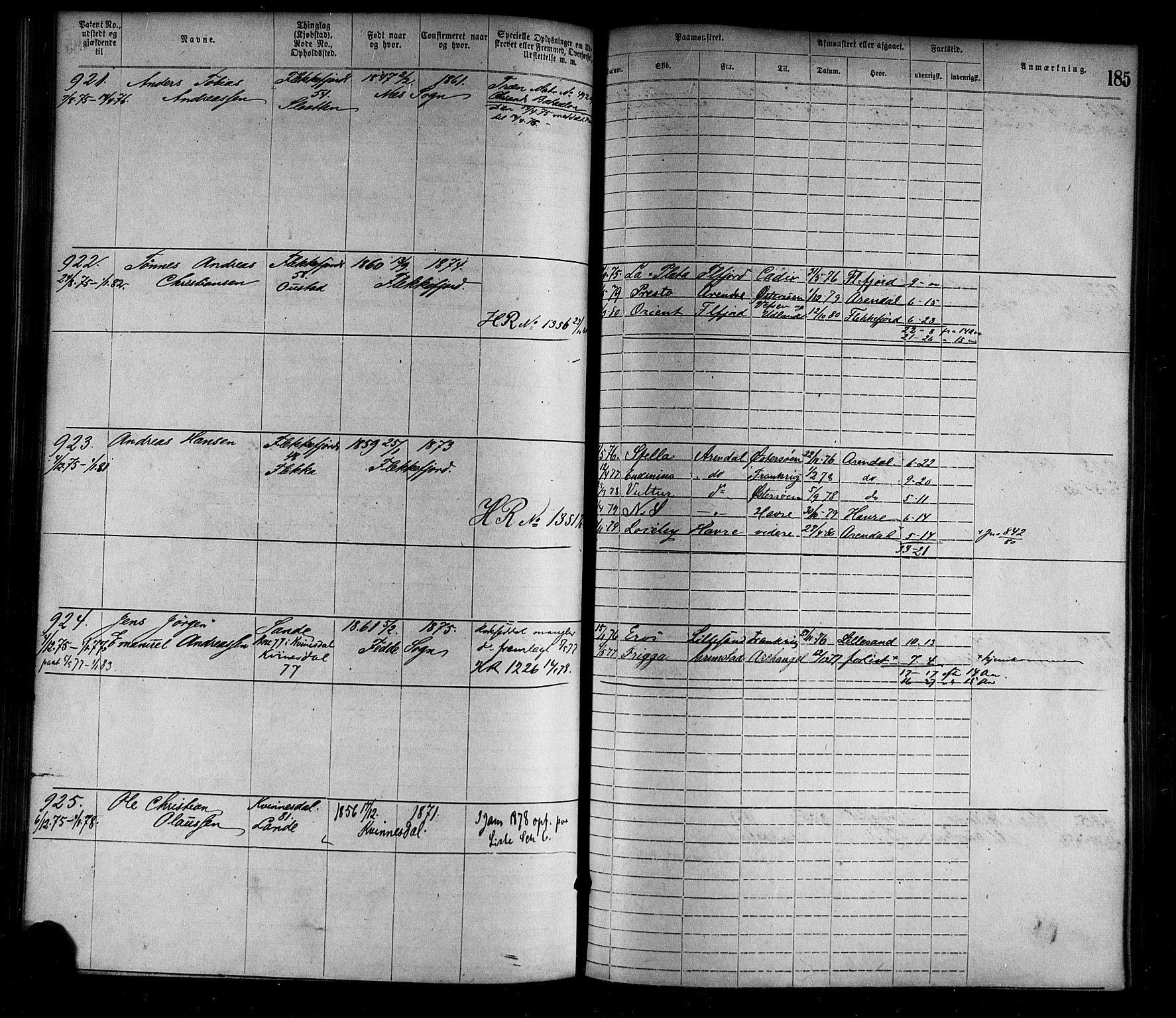 Flekkefjord mønstringskrets, AV/SAK-2031-0018/F/Fa/L0002: Annotasjonsrulle nr 1-1920 med register, N-2, 1870-1891, s. 210