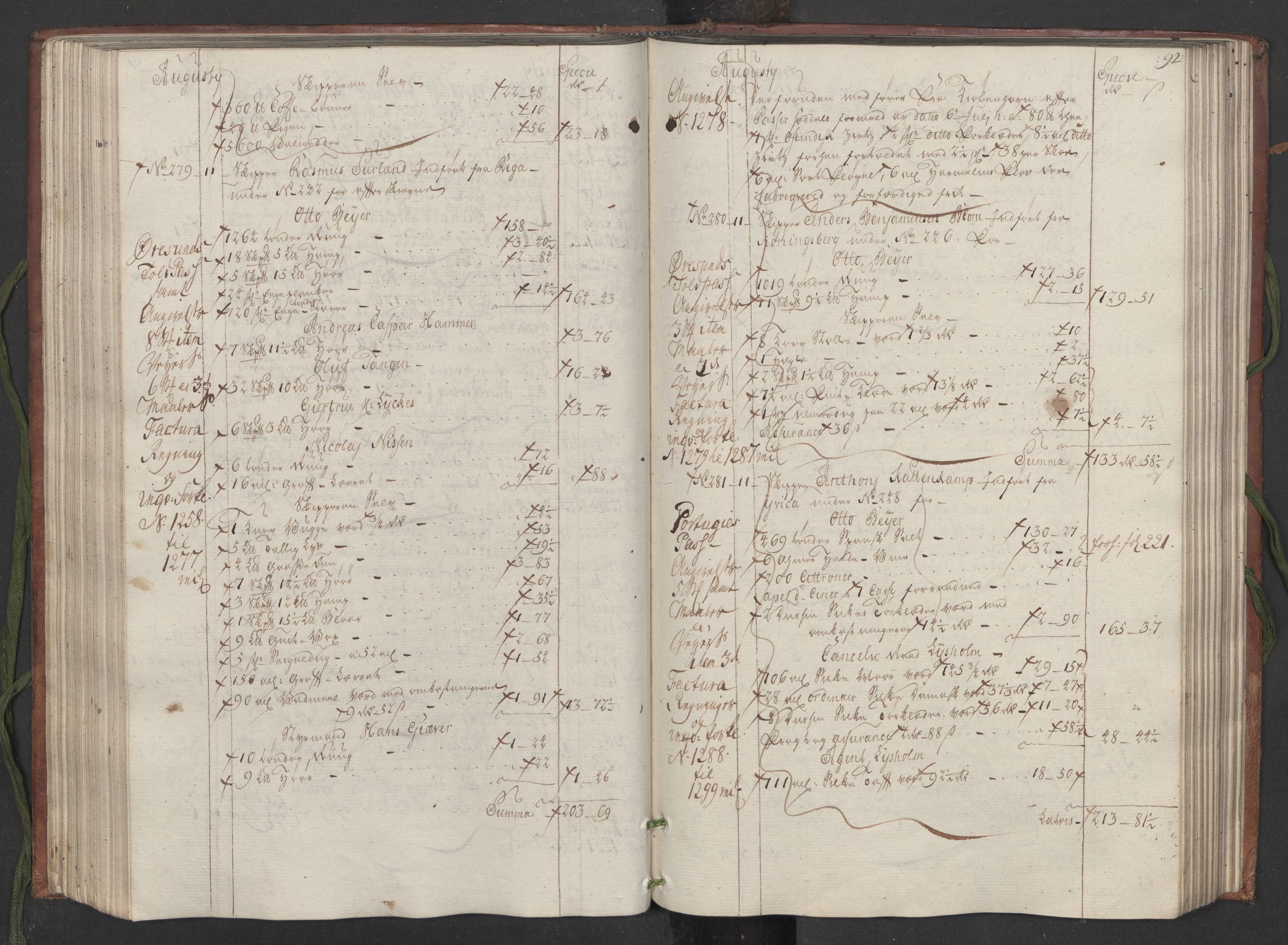 Generaltollkammeret, tollregnskaper, AV/RA-EA-5490/R33/L0082/0001: Tollregnskaper Trondheim A / Inngående hovedtollbok, 1764, s. 91b-92a