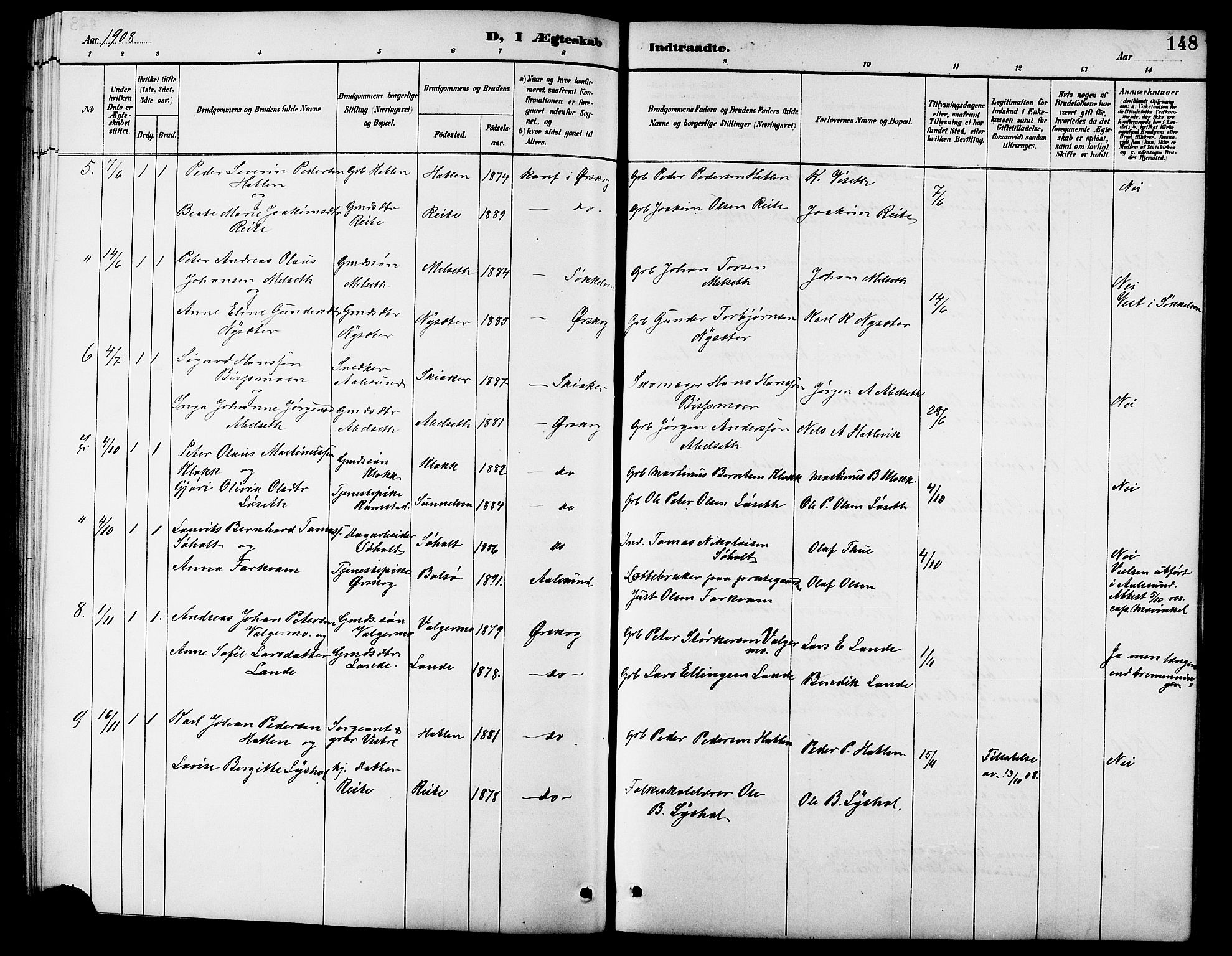 Ministerialprotokoller, klokkerbøker og fødselsregistre - Møre og Romsdal, AV/SAT-A-1454/522/L0327: Klokkerbok nr. 522C06, 1890-1915, s. 148