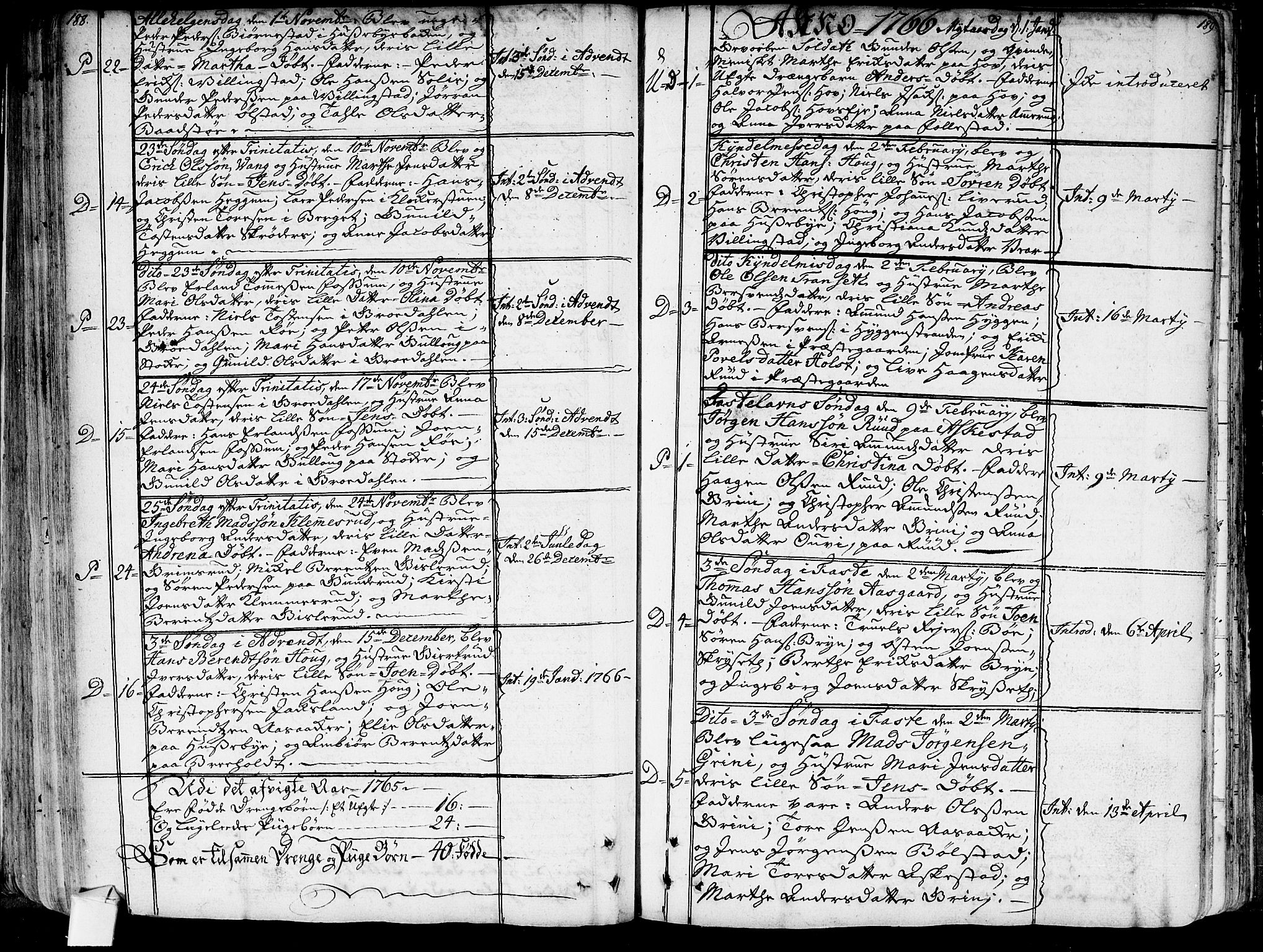 Røyken kirkebøker, AV/SAKO-A-241/G/Ga/L0001: Klokkerbok nr. 1, 1740-1768, s. 188-189