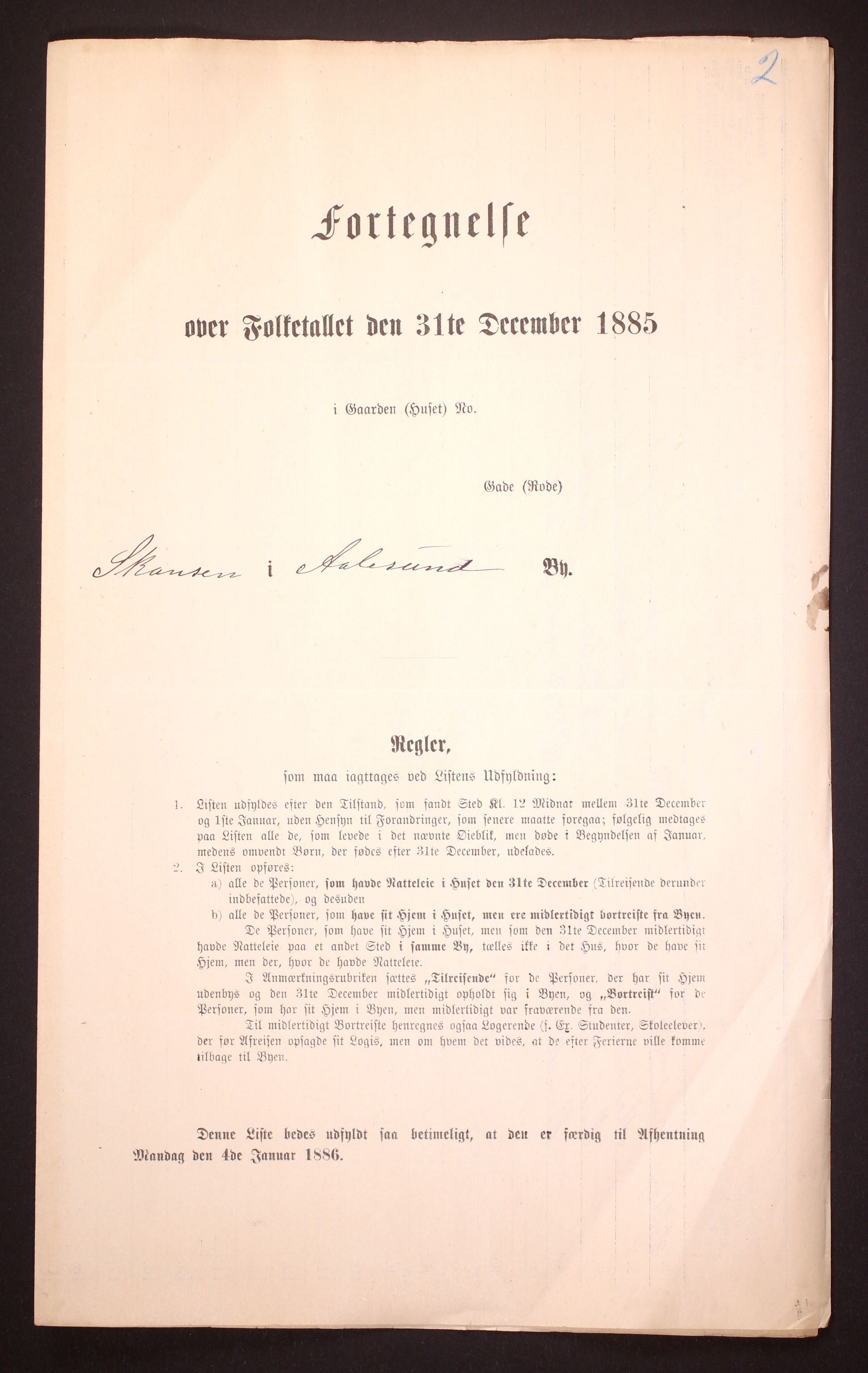 SAT, Folketelling 1885 for 1501 Ålesund kjøpstad, 1885