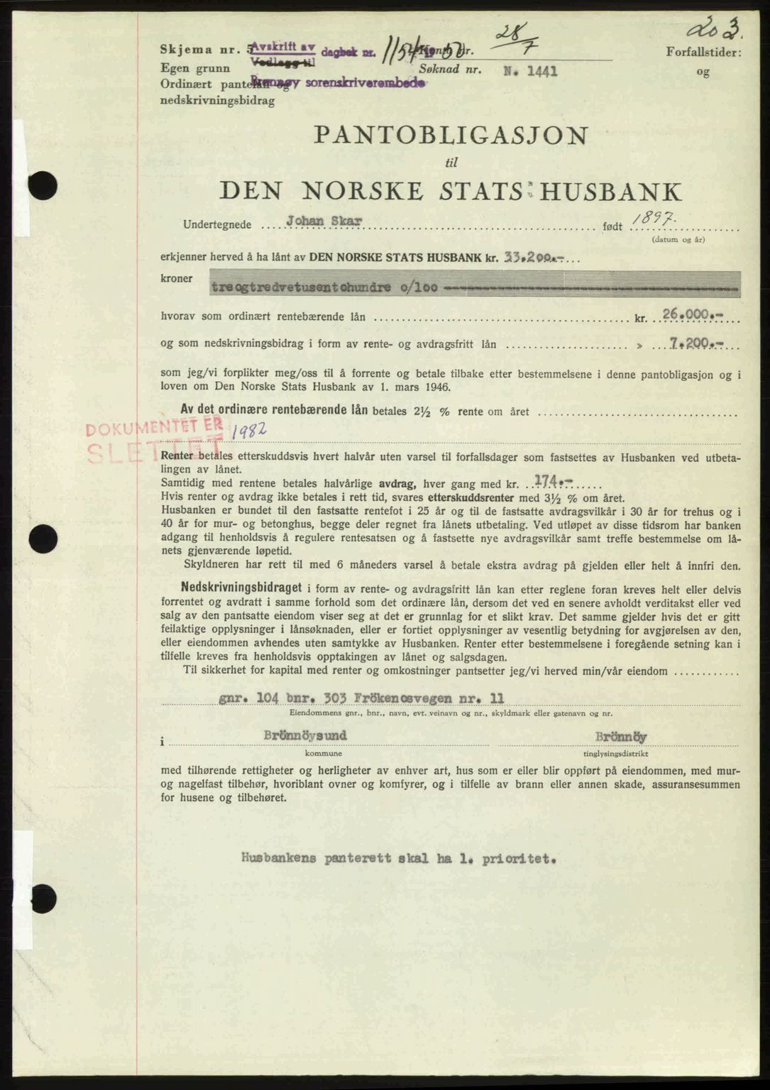 Brønnøy sorenskriveri, SAT/A-4170/1/2/2C: Pantebok nr. 36, 1950-1950, Dagboknr: 1154/1950