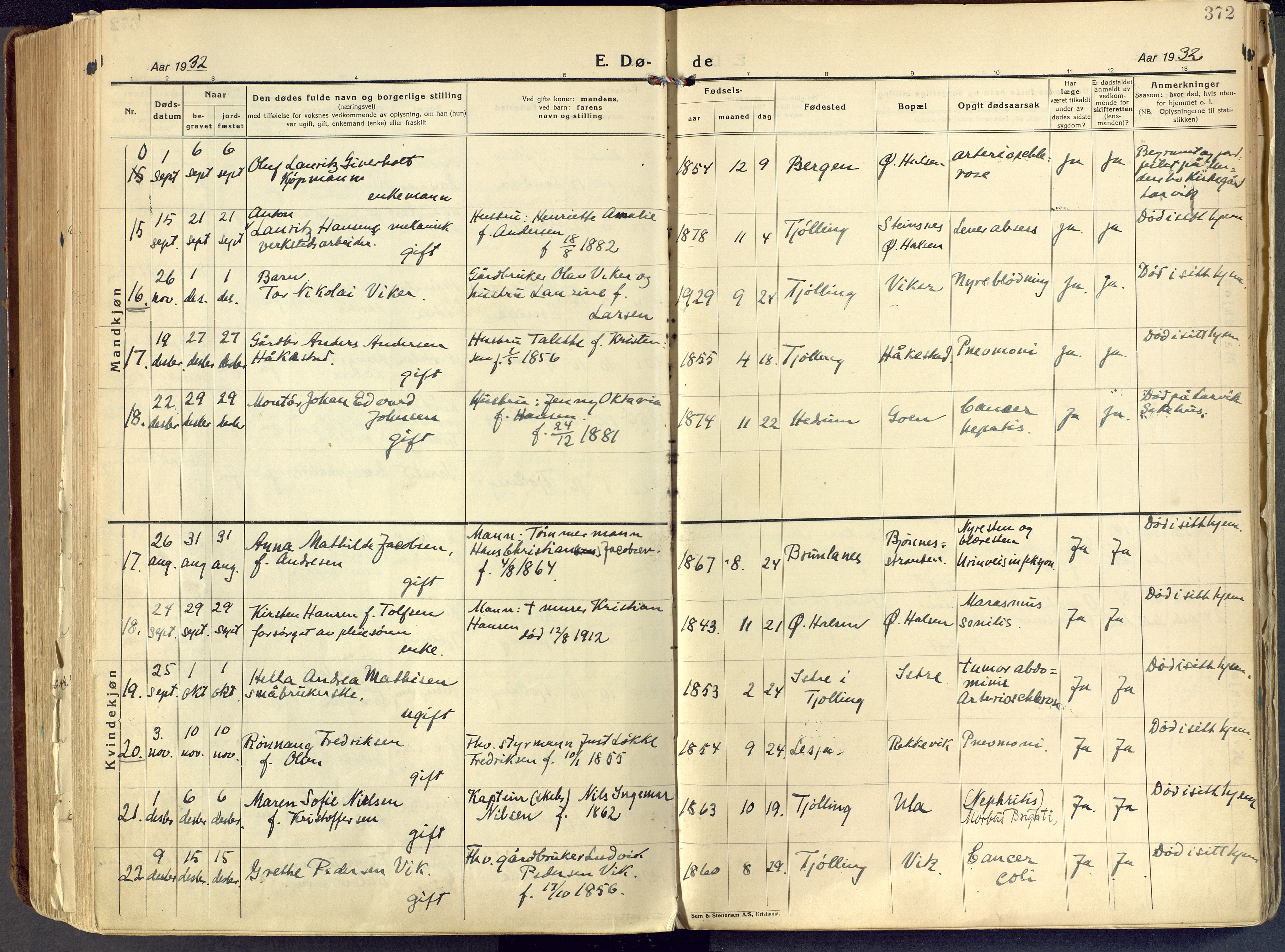 Tjølling kirkebøker, AV/SAKO-A-60/F/Fa/L0011: Ministerialbok nr. 11, 1924-1943, s. 372