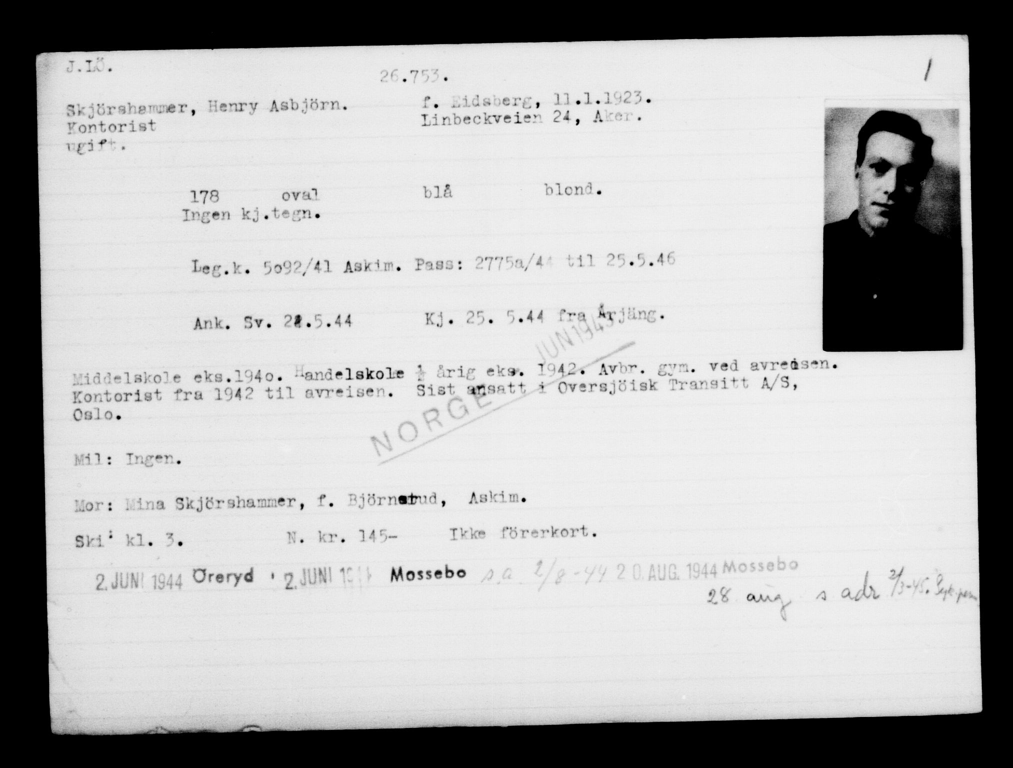 Den Kgl. Norske Legasjons Flyktningskontor, AV/RA-S-6753/V/Va/L0011: Kjesäterkartoteket.  Flyktningenr. 25300-28349, 1940-1945, s. 1527