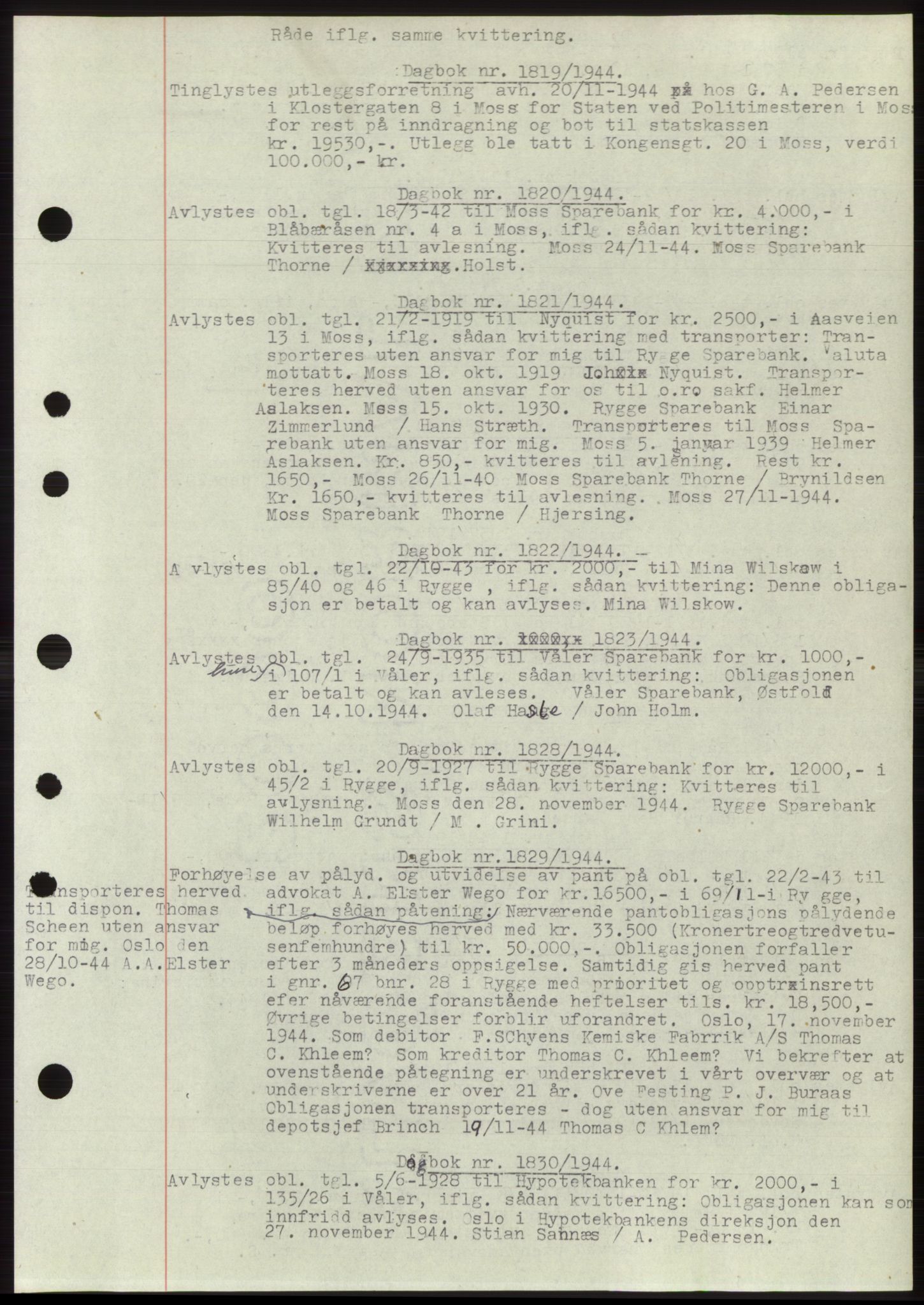 Moss sorenskriveri, SAO/A-10168: Pantebok nr. C10, 1938-1950, Dagboknr: 1819/1944