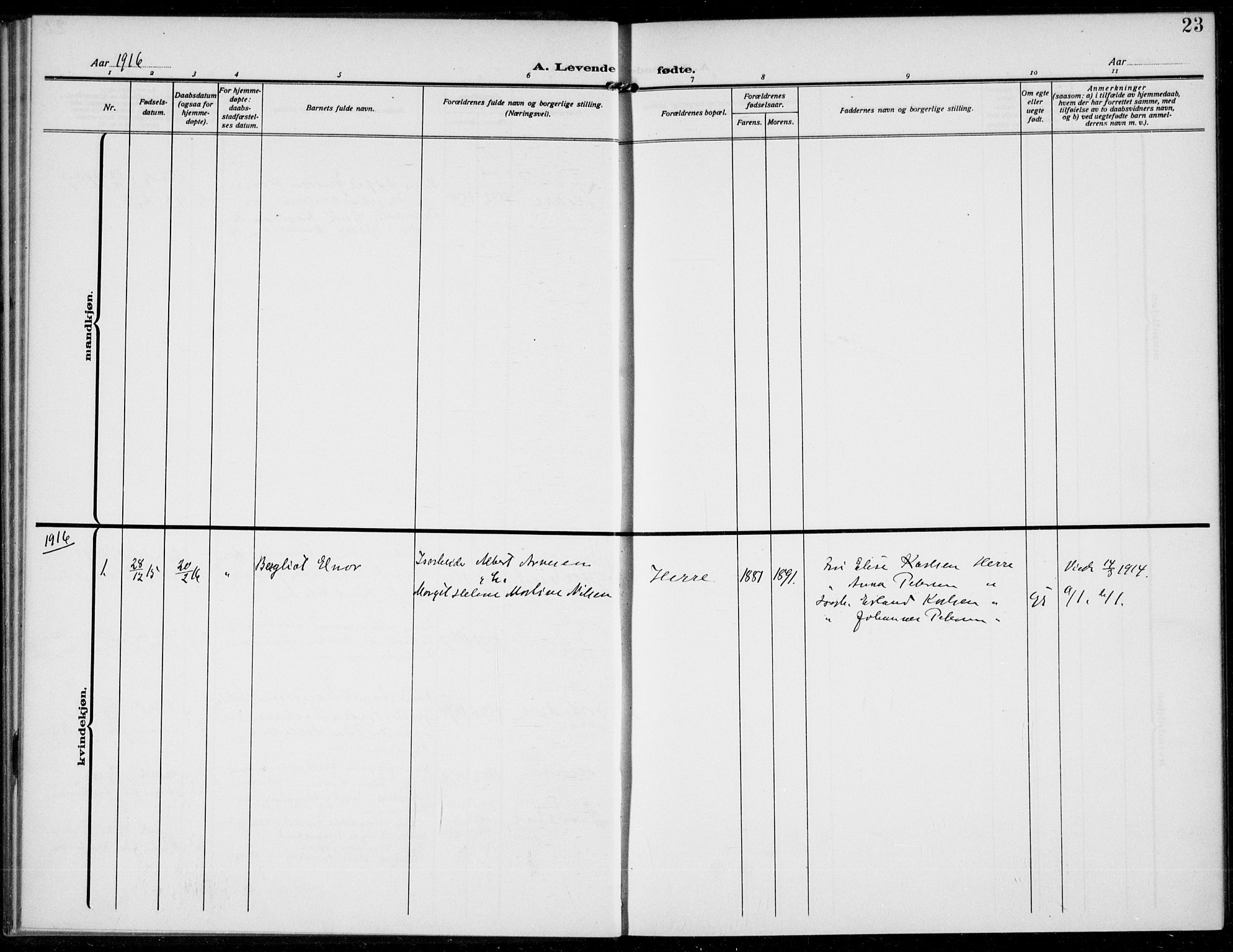 Bamble kirkebøker, SAKO/A-253/F/Fc/L0001: Ministerialbok nr. III 1, 1909-1916, s. 23