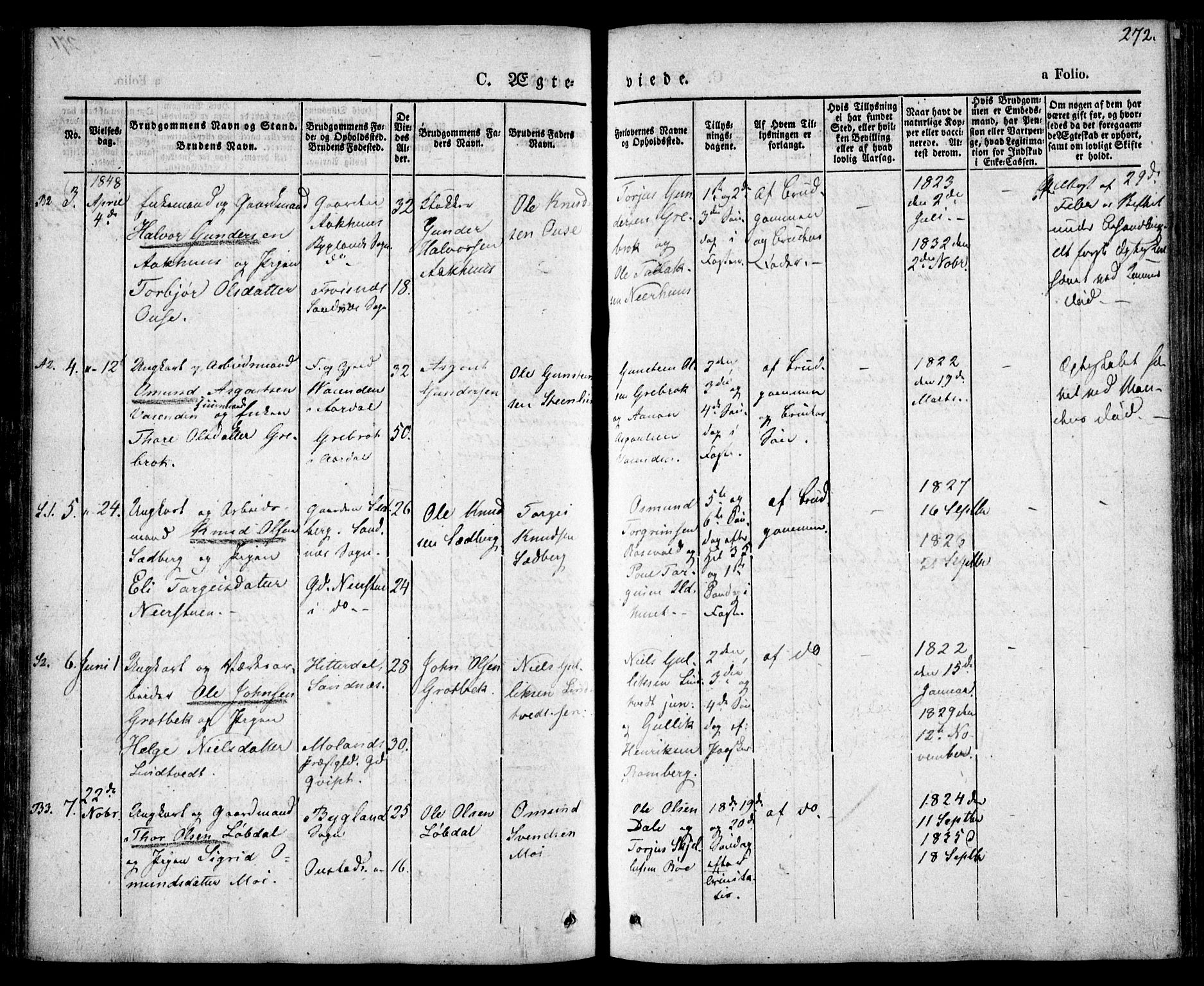 Bygland sokneprestkontor, AV/SAK-1111-0006/F/Fa/Fab/L0004: Ministerialbok nr. A 4, 1842-1858, s. 272