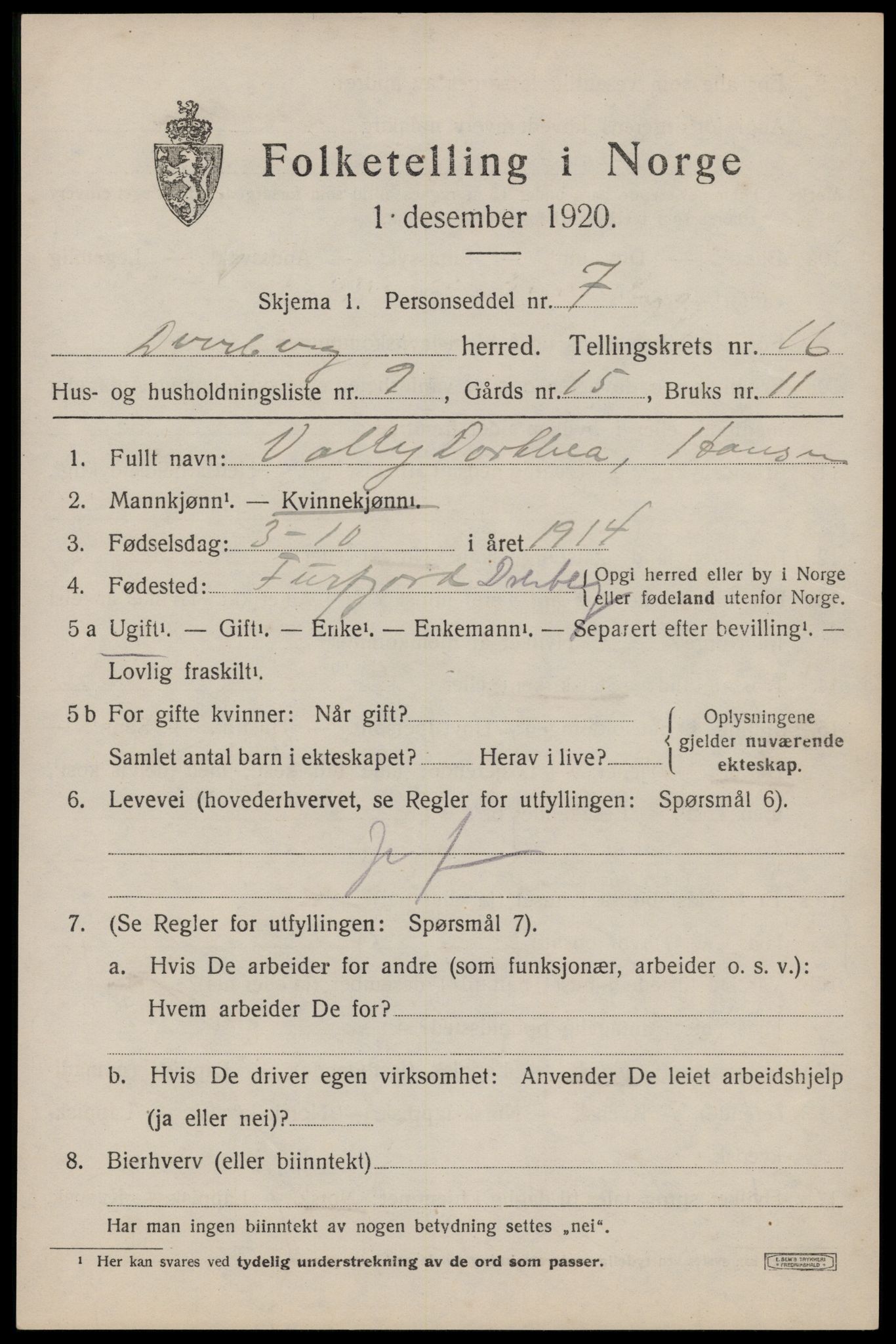 SAT, Folketelling 1920 for 1872 Dverberg herred, 1920, s. 11682