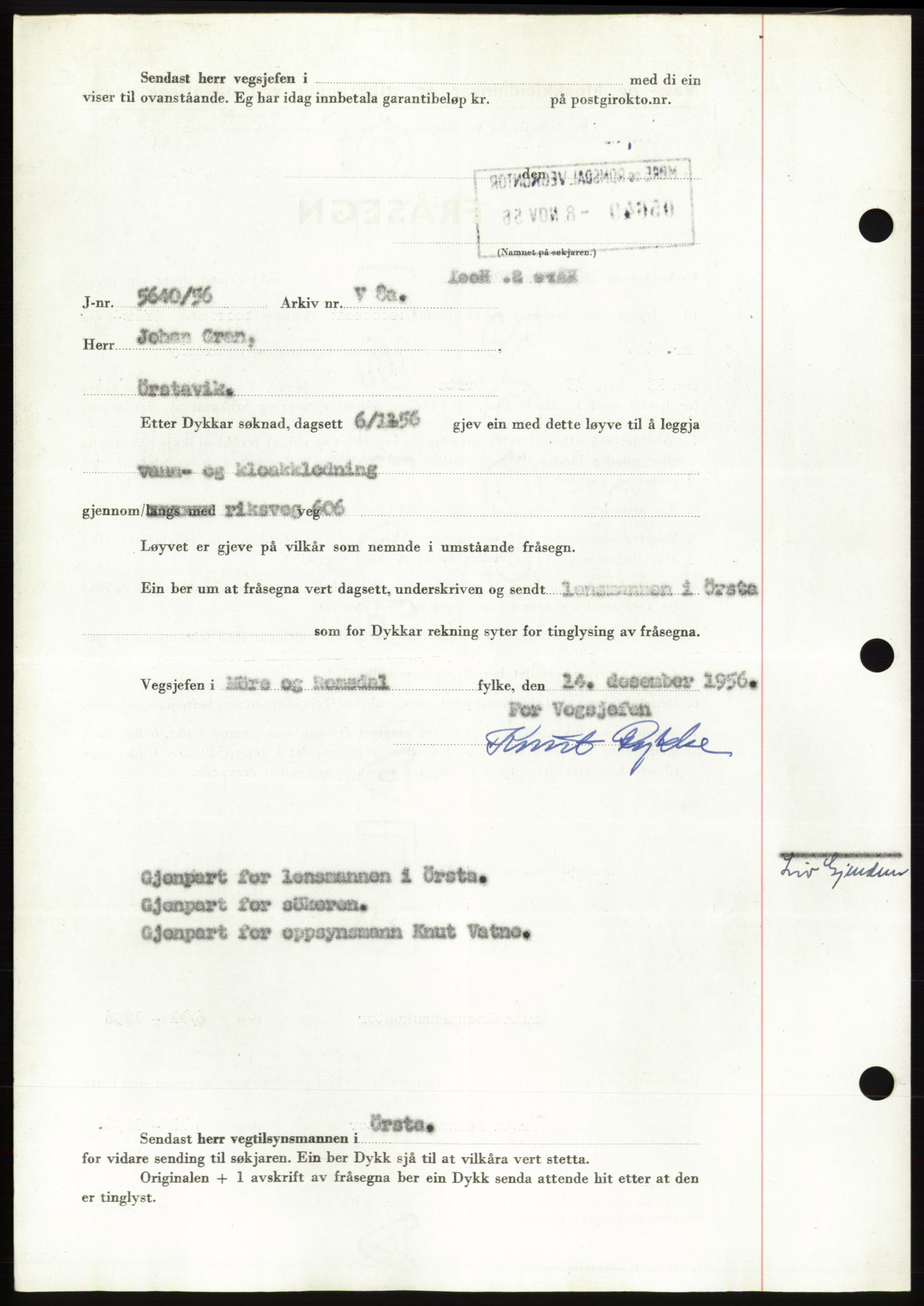 Søre Sunnmøre sorenskriveri, AV/SAT-A-4122/1/2/2C/L0105: Pantebok nr. 31A, 1956-1957, Dagboknr: 2847/1956