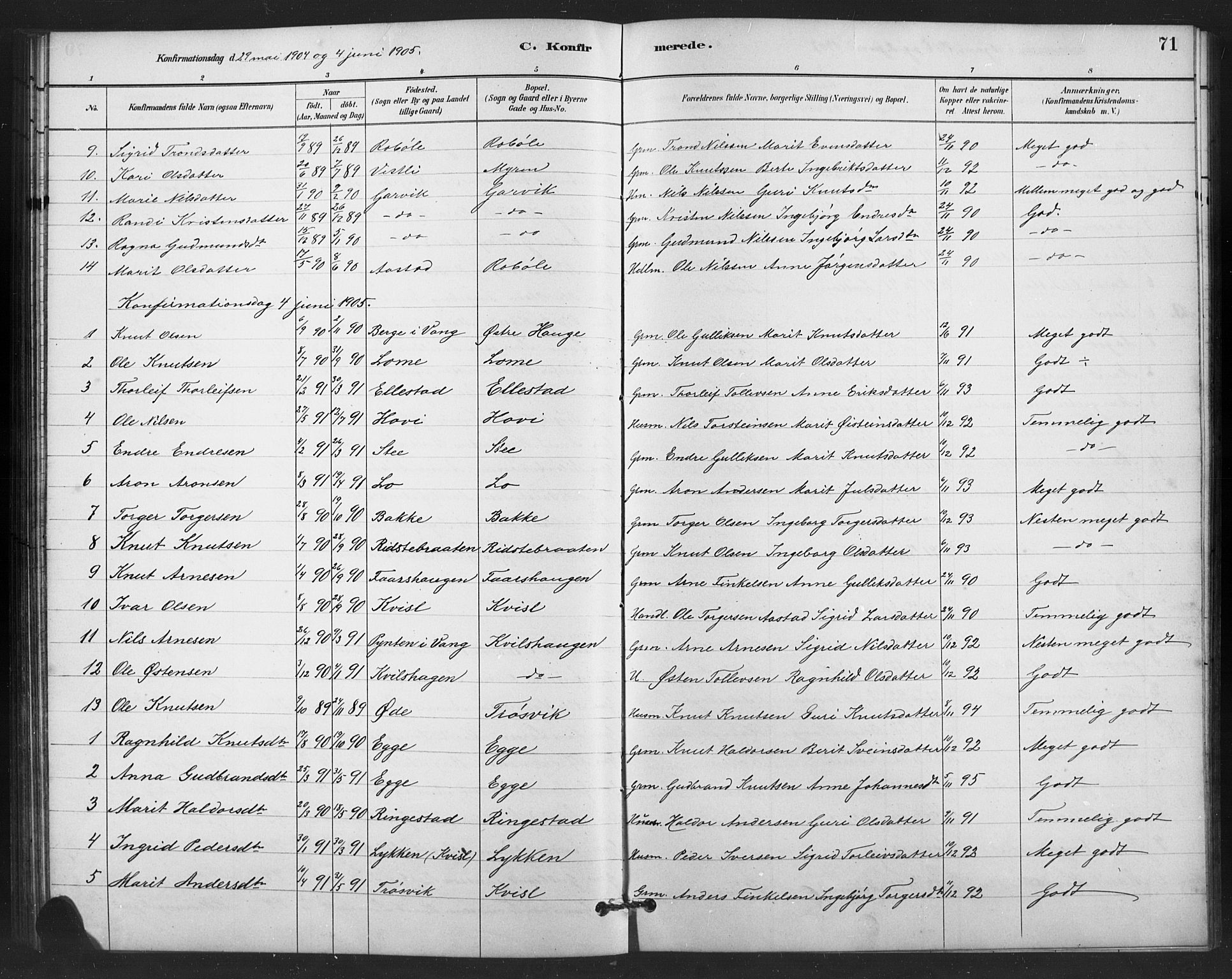 Vestre Slidre prestekontor, AV/SAH-PREST-136/H/Ha/Hab/L0006: Klokkerbok nr. 6, 1881-1915, s. 71