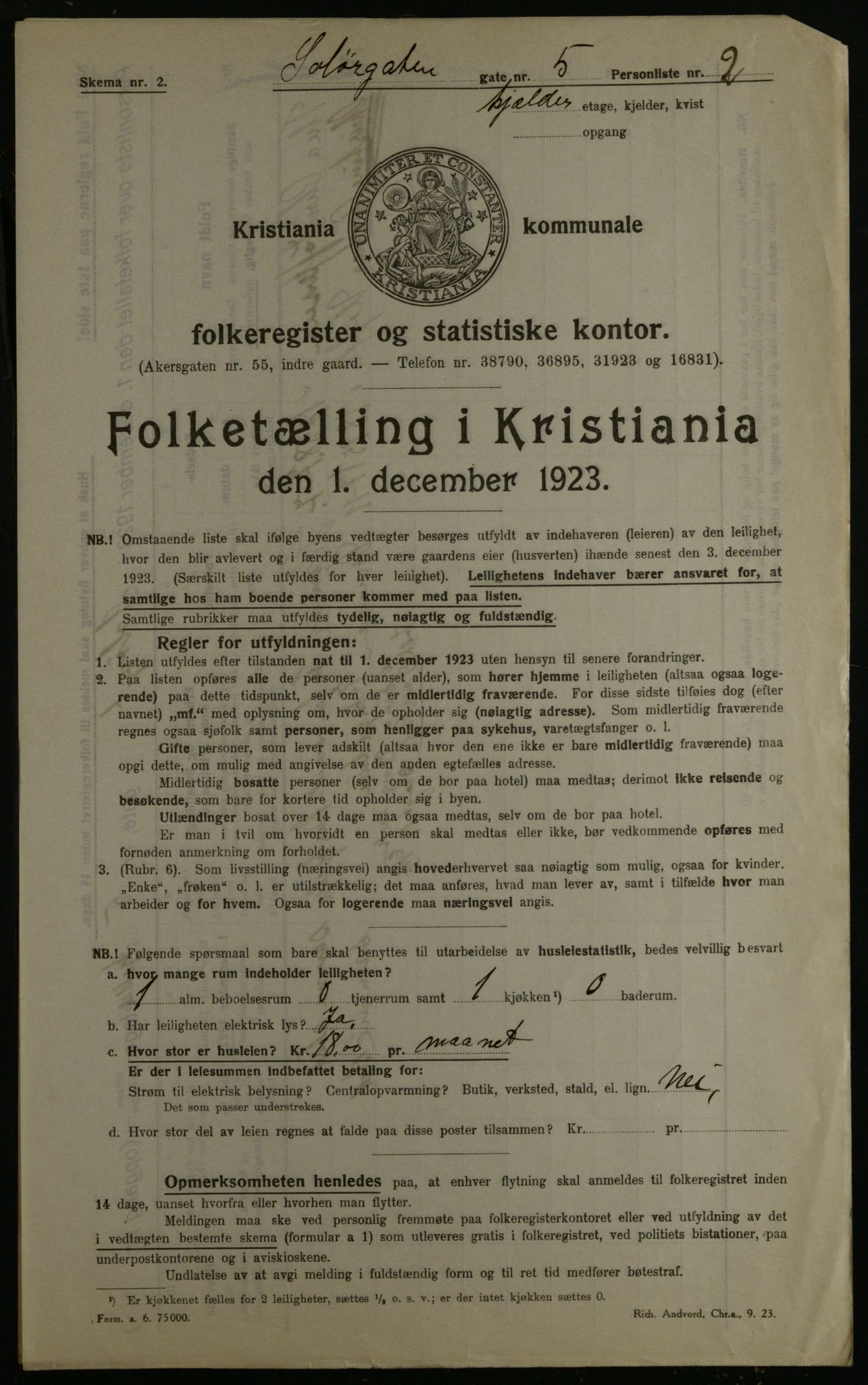 OBA, Kommunal folketelling 1.12.1923 for Kristiania, 1923, s. 109841