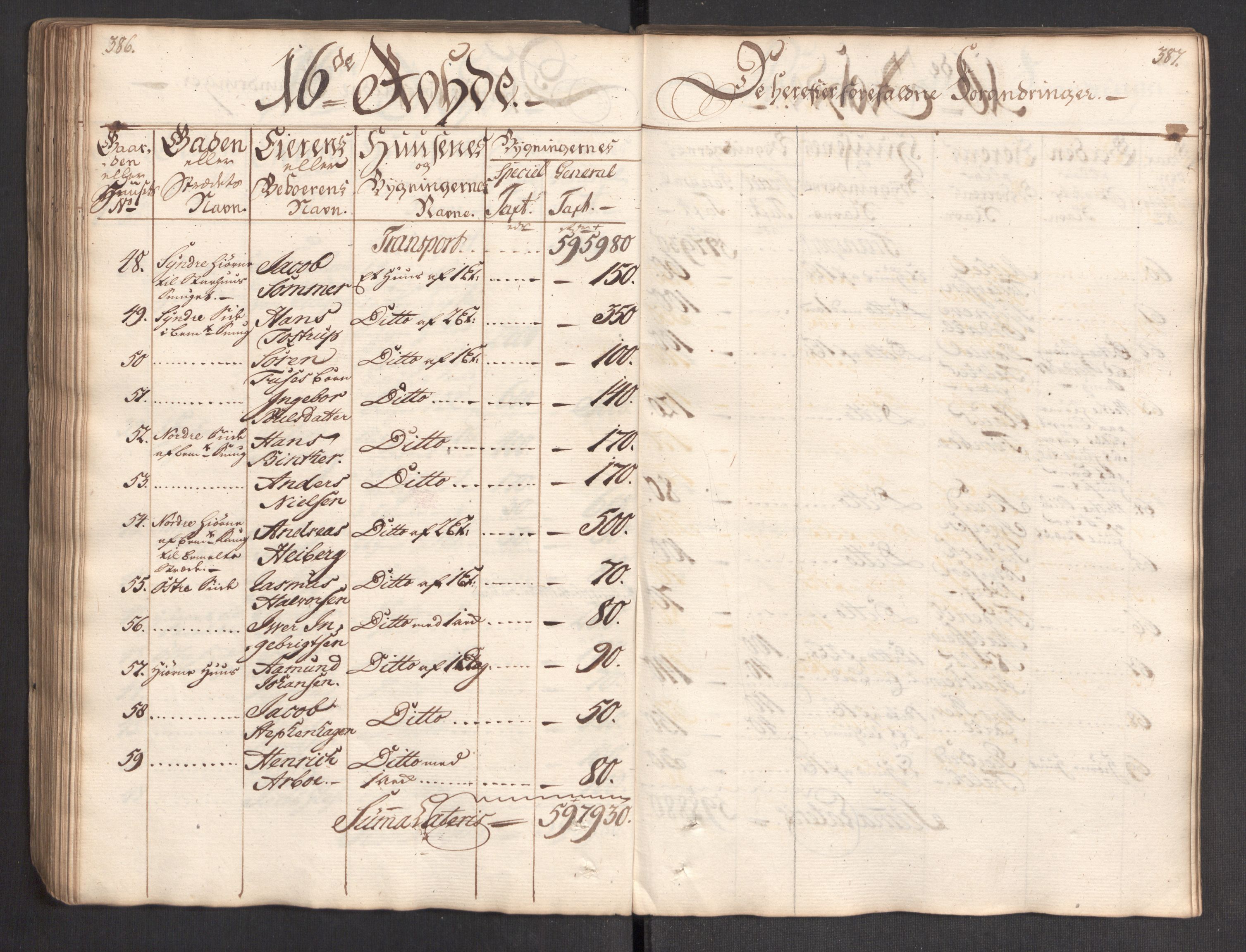 Kommersekollegiet, Brannforsikringskontoret 1767-1814, RA/EA-5458/F/Fa/L0004/0002: Bergen / Branntakstprotokoll, 1767, s. 386-387