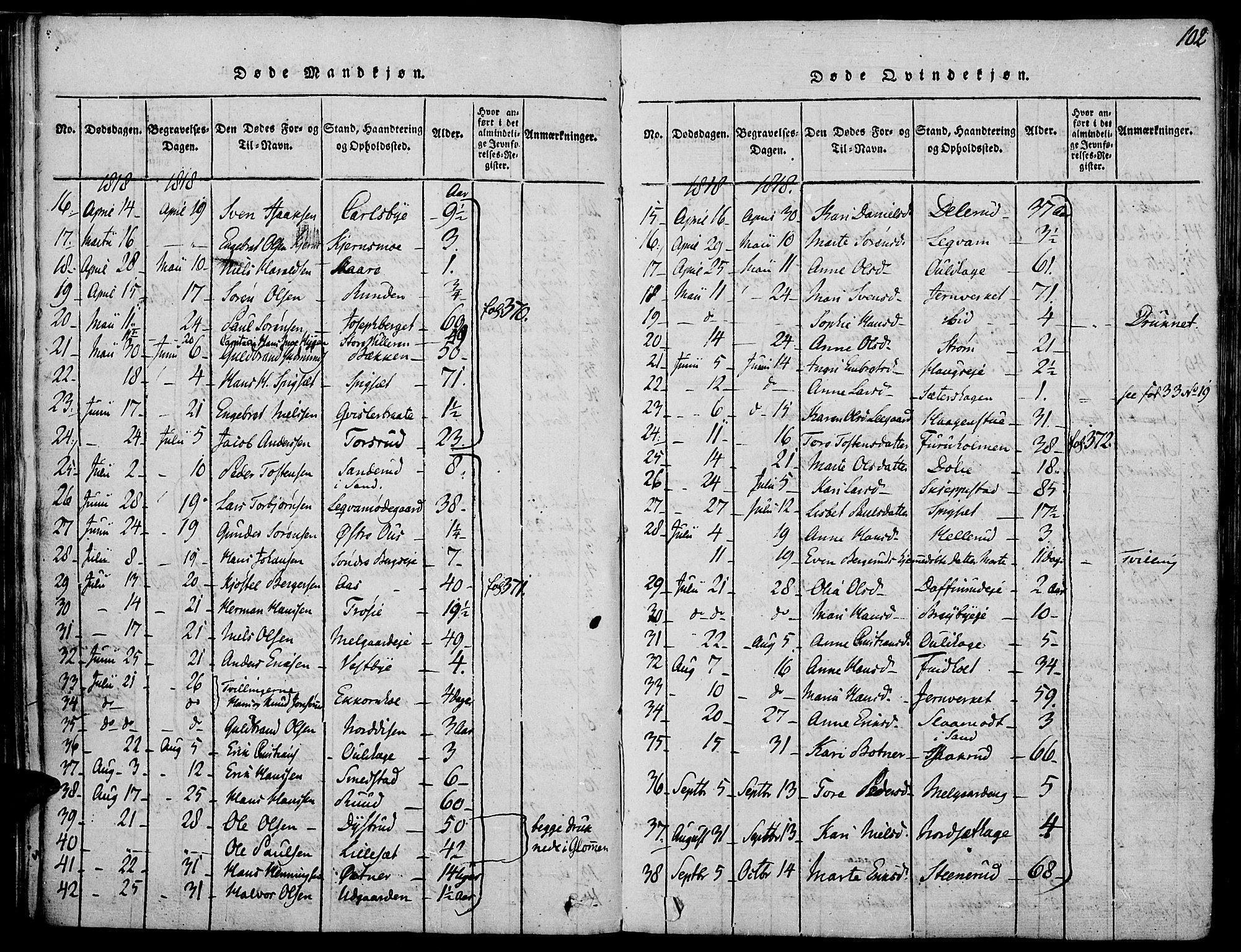 Strøm-Odalen prestekontor, AV/SAH-PREST-028/H/Ha/Haa/L0006: Ministerialbok nr. 6, 1814-1850, s. 102