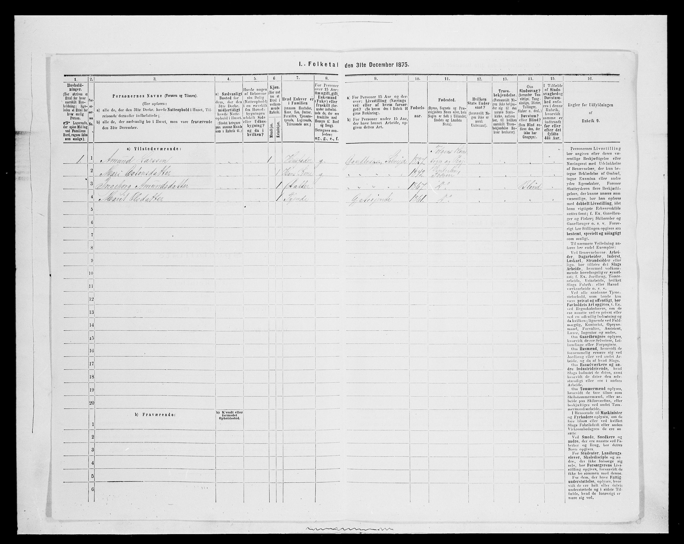 SAH, Folketelling 1875 for 0436P Tolga prestegjeld, 1875, s. 276