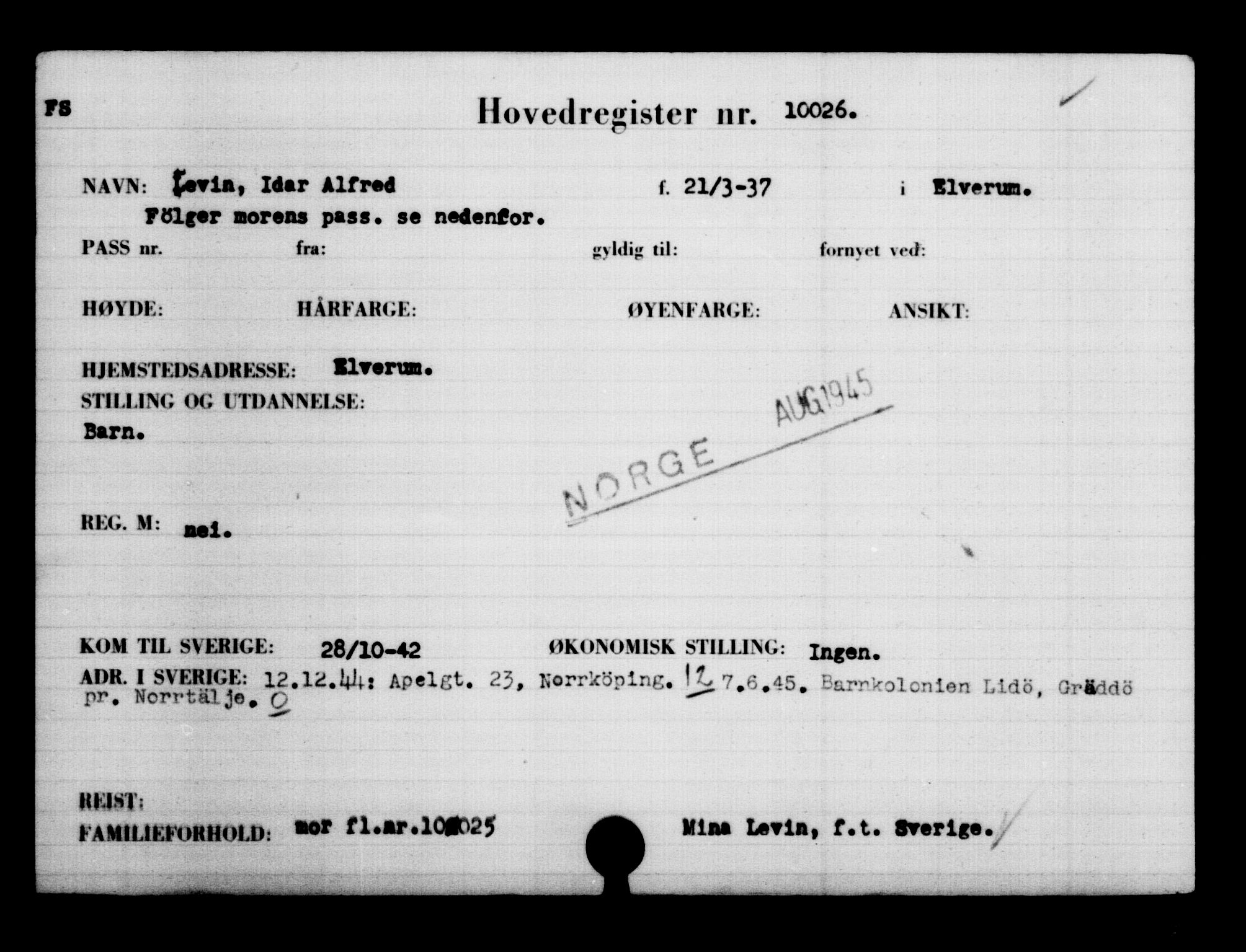Utenriksstasjonene, Legasjonen i Stockholm, Flyktningkontoret, AV/RA-S-6753/V/Va/L0006: Kjesäterkartoteket, flyktninger med registreringsnr. 9400-12711, 1940-1945, s. 713