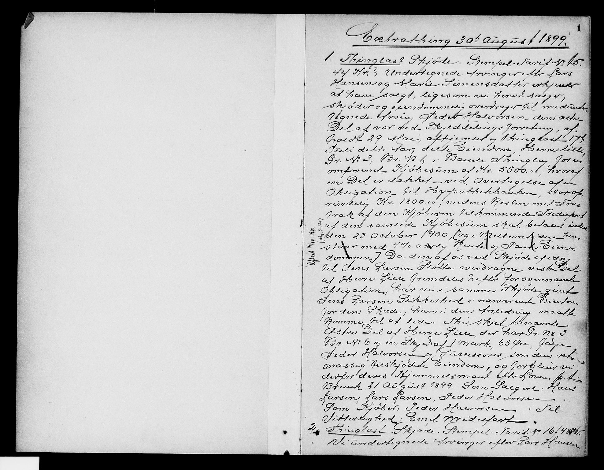Bamble sorenskriveri, SAKO/A-214/G/Ga/Gab/L0002: Pantebok nr. II 2, 1899-1901, s. 1