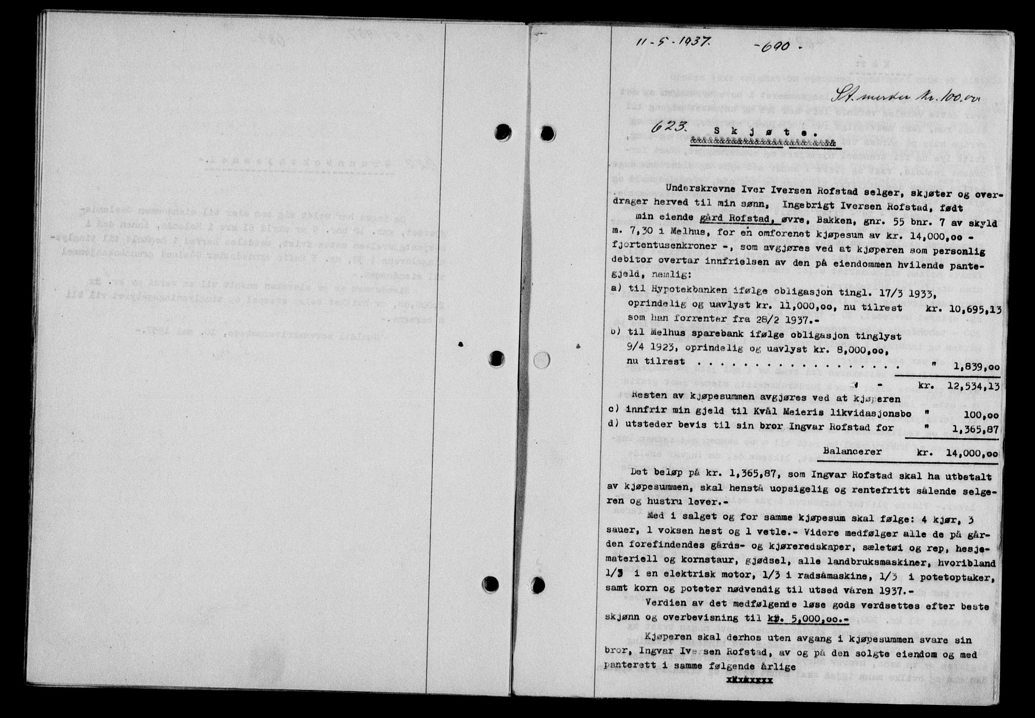 Gauldal sorenskriveri, SAT/A-0014/1/2/2C/L0047: Pantebok nr. 50-51, 1937-1937, Dagboknr: 623/1937