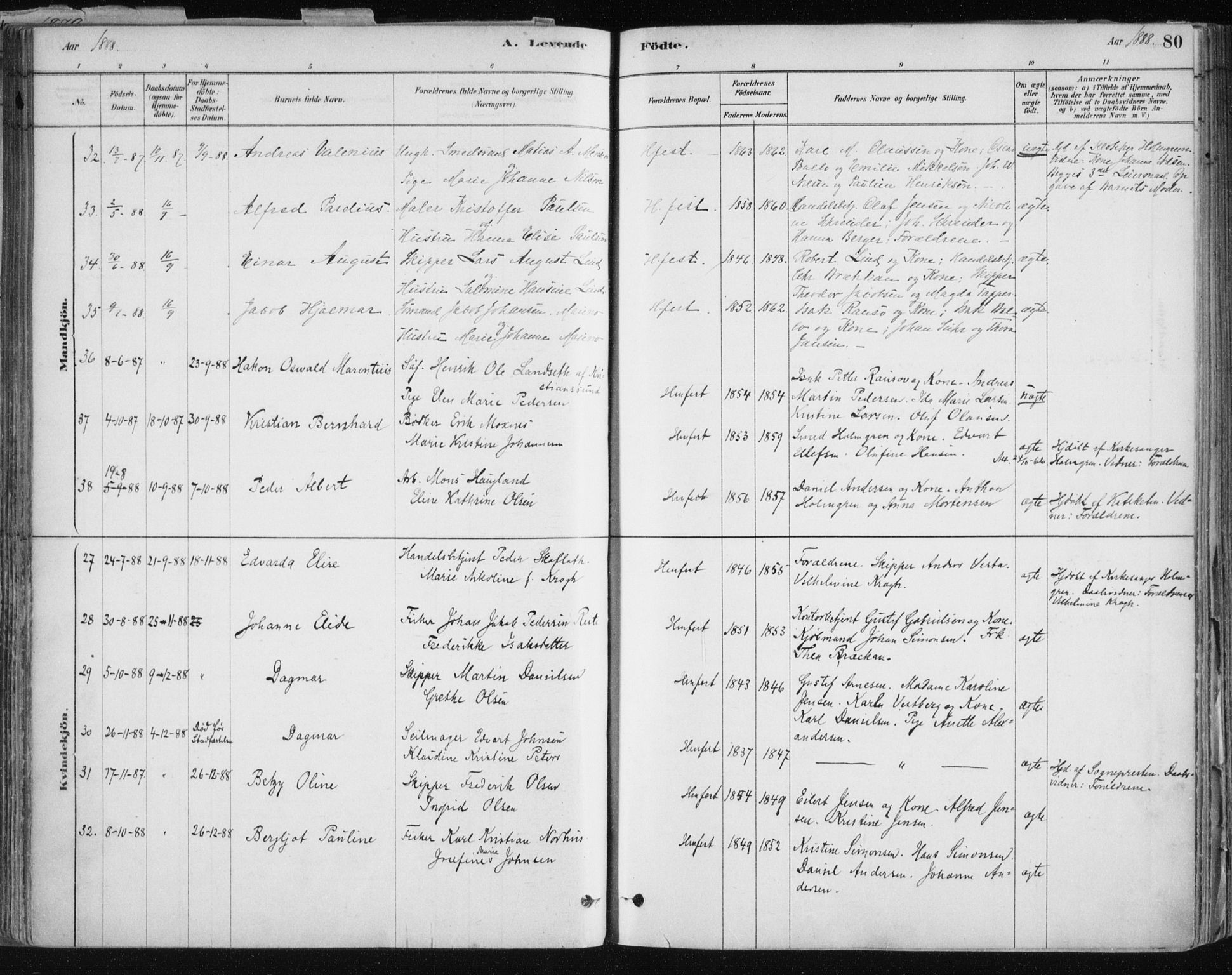 Hammerfest sokneprestkontor, AV/SATØ-S-1347/H/Ha/L0008.kirke: Ministerialbok nr. 8, 1878-1889, s. 80