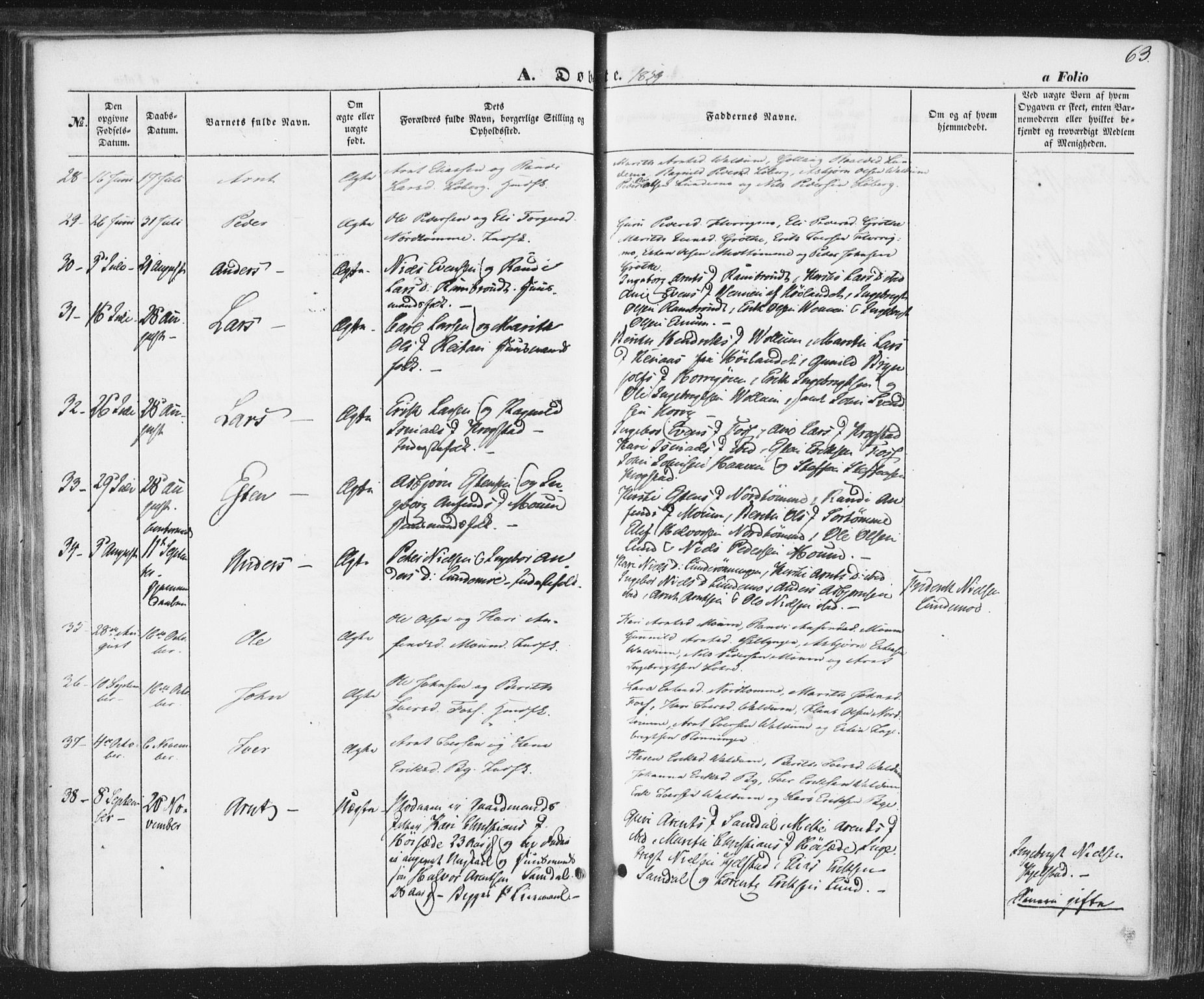 Ministerialprotokoller, klokkerbøker og fødselsregistre - Sør-Trøndelag, SAT/A-1456/692/L1103: Ministerialbok nr. 692A03, 1849-1870, s. 63