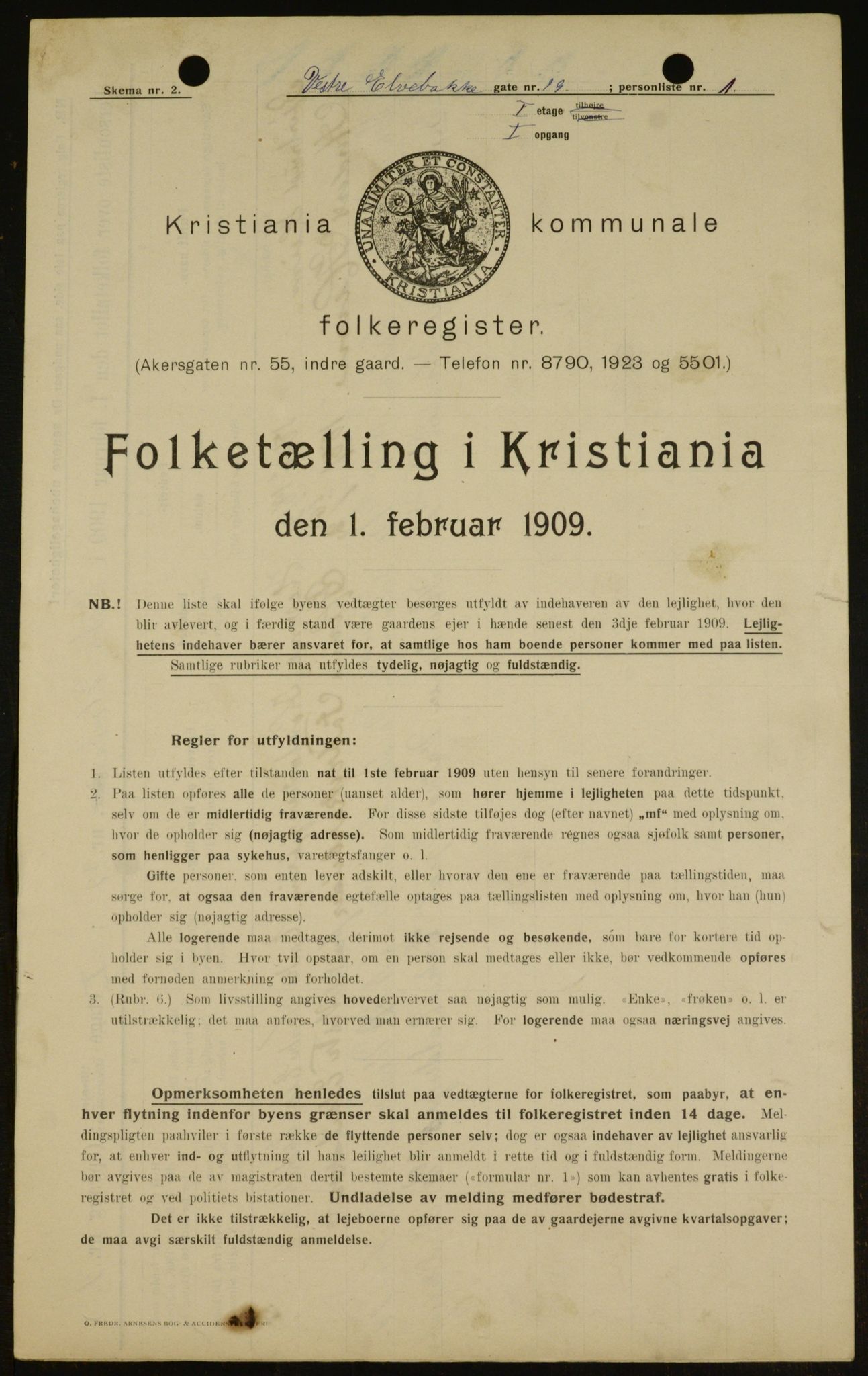 OBA, Kommunal folketelling 1.2.1909 for Kristiania kjøpstad, 1909, s. 111177