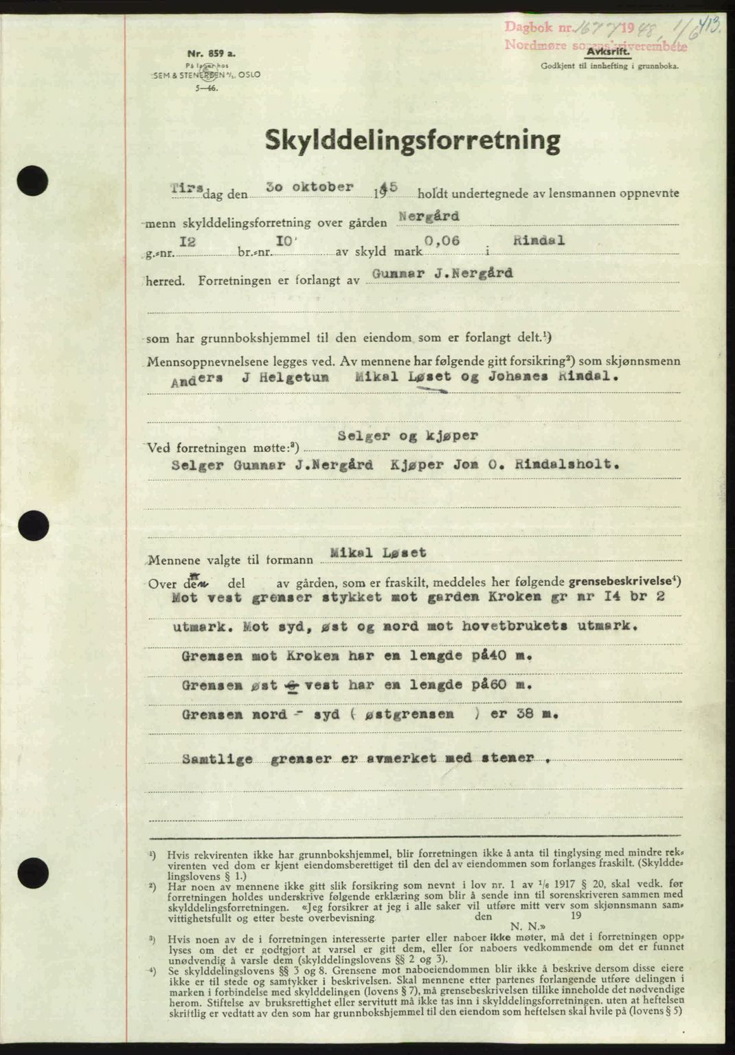 Nordmøre sorenskriveri, SAT/A-4132/1/2/2Ca: Pantebok nr. A108, 1948-1948, Dagboknr: 1677/1948