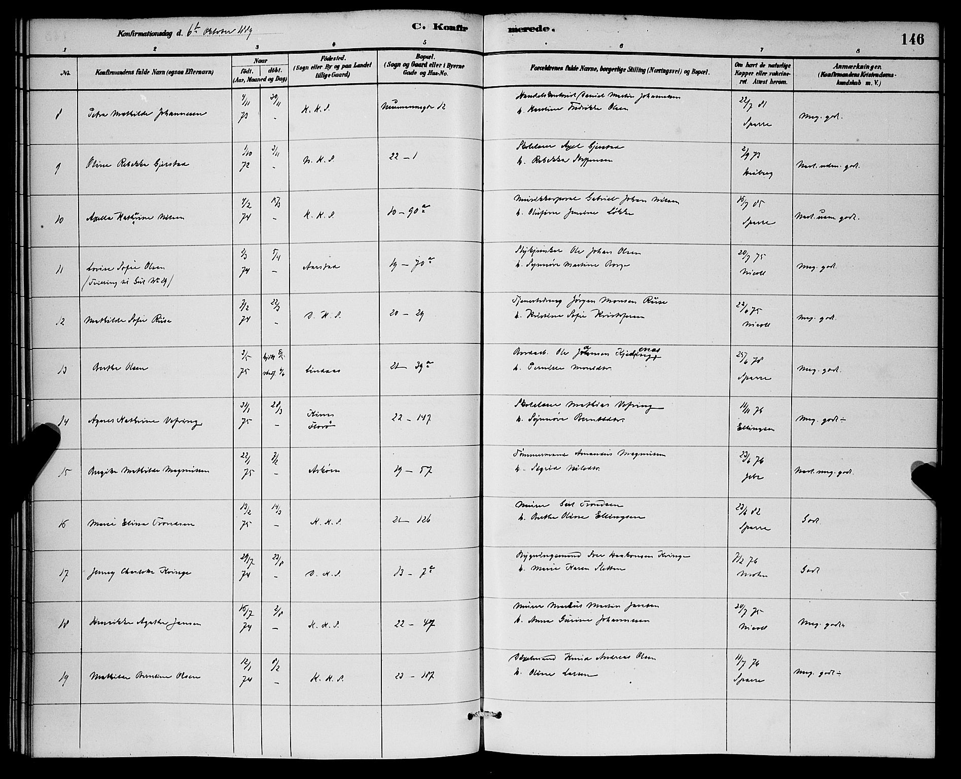 Korskirken sokneprestembete, AV/SAB-A-76101/H/Hab: Klokkerbok nr. C 3, 1880-1892, s. 146