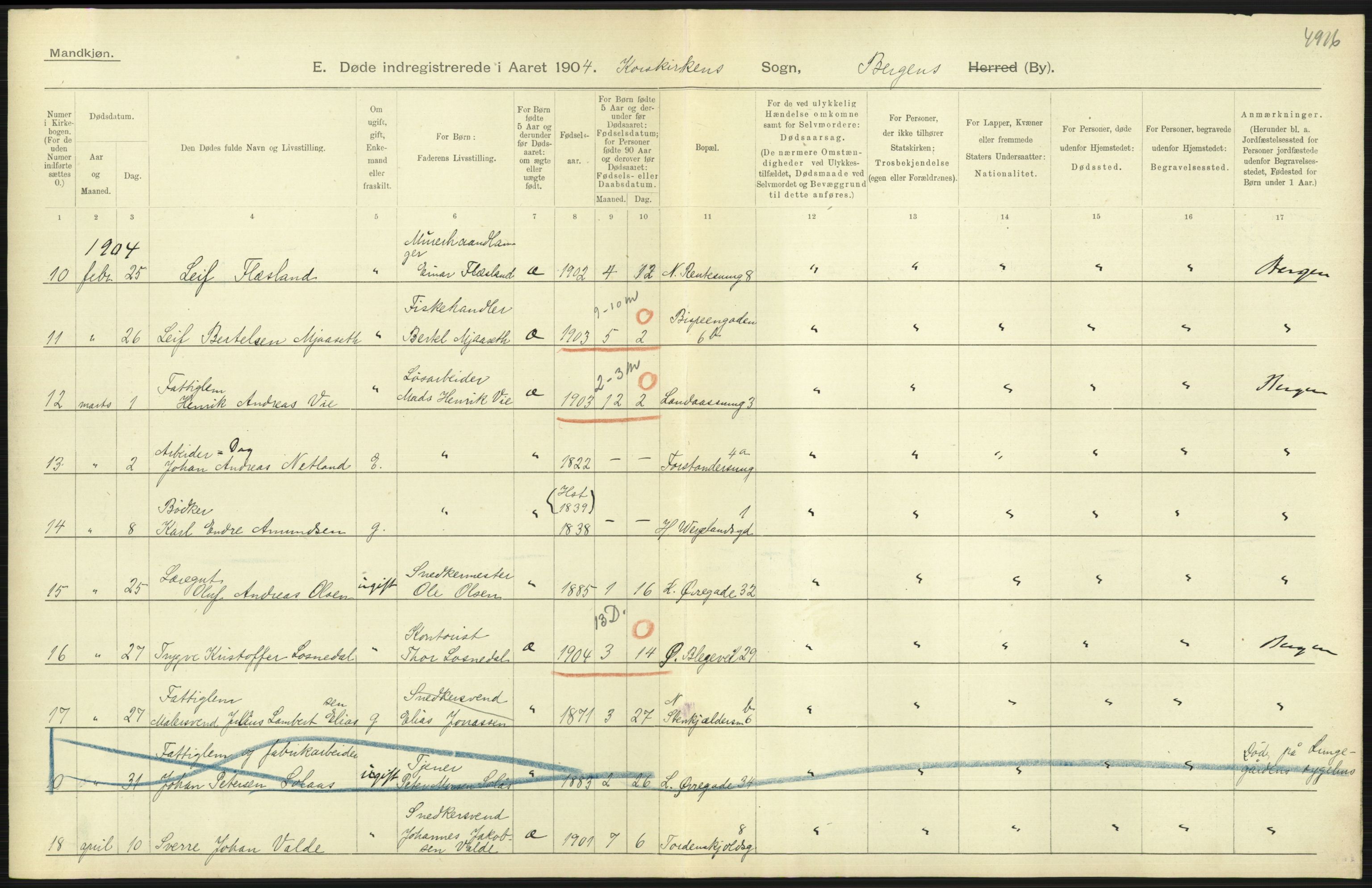 Statistisk sentralbyrå, Sosiodemografiske emner, Befolkning, AV/RA-S-2228/D/Df/Dfa/Dfab/L0014: Bergen: Fødte, gifte, døde, 1904, s. 371