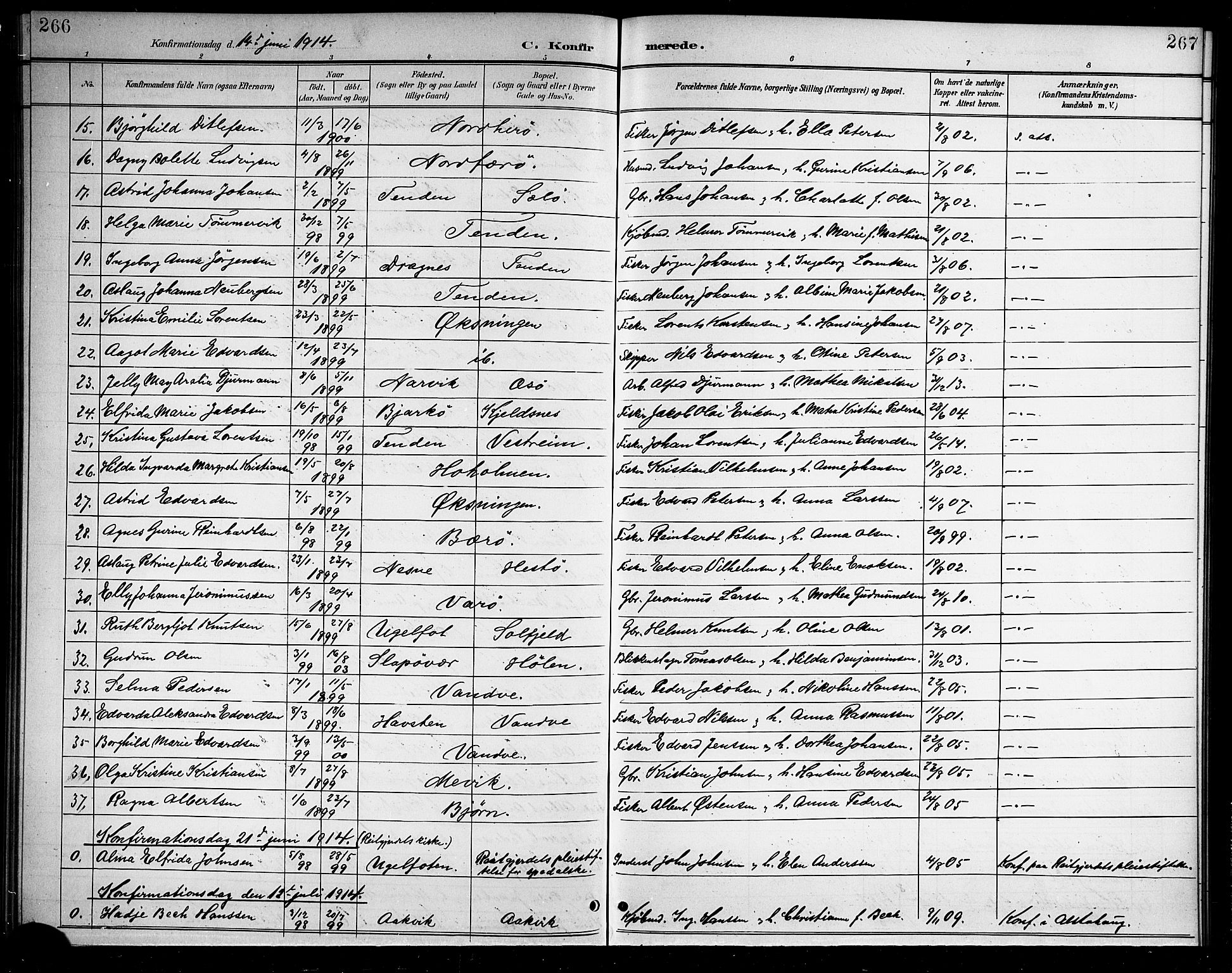 Ministerialprotokoller, klokkerbøker og fødselsregistre - Nordland, AV/SAT-A-1459/834/L0516: Klokkerbok nr. 834C06, 1902-1918, s. 266-267