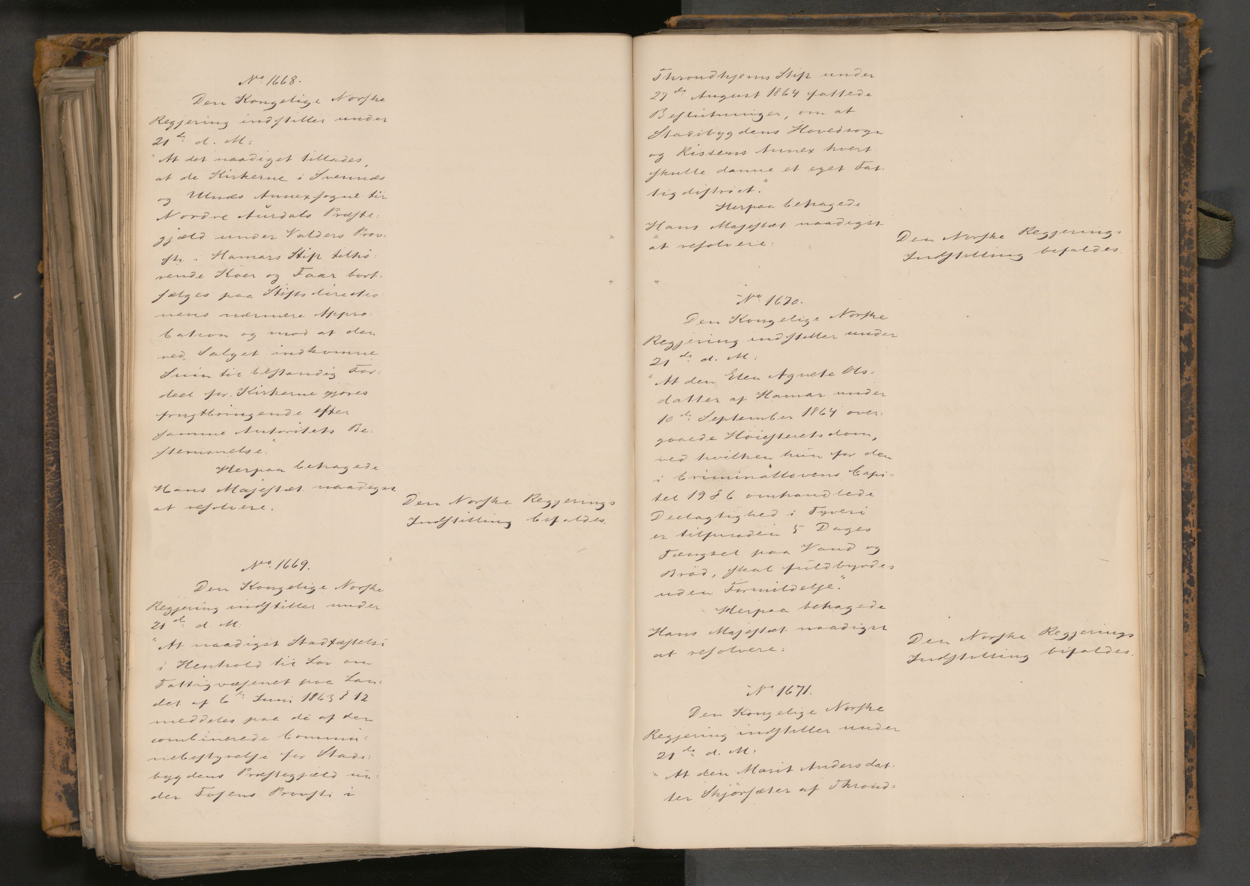 Statsrådssekretariatet, AV/RA-S-1001/A/Ab/L0102: Kgl. res. nr. 828-1682, 2. halvår, 1864