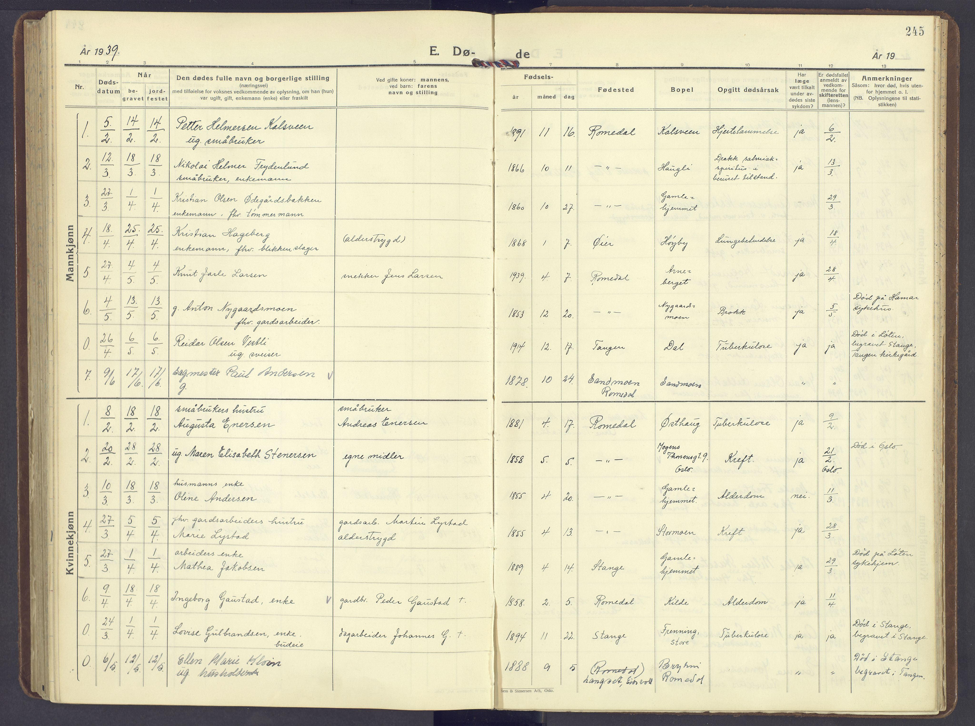 Romedal prestekontor, SAH/PREST-004/K/L0014: Ministerialbok nr. 14, 1936-1949, s. 245